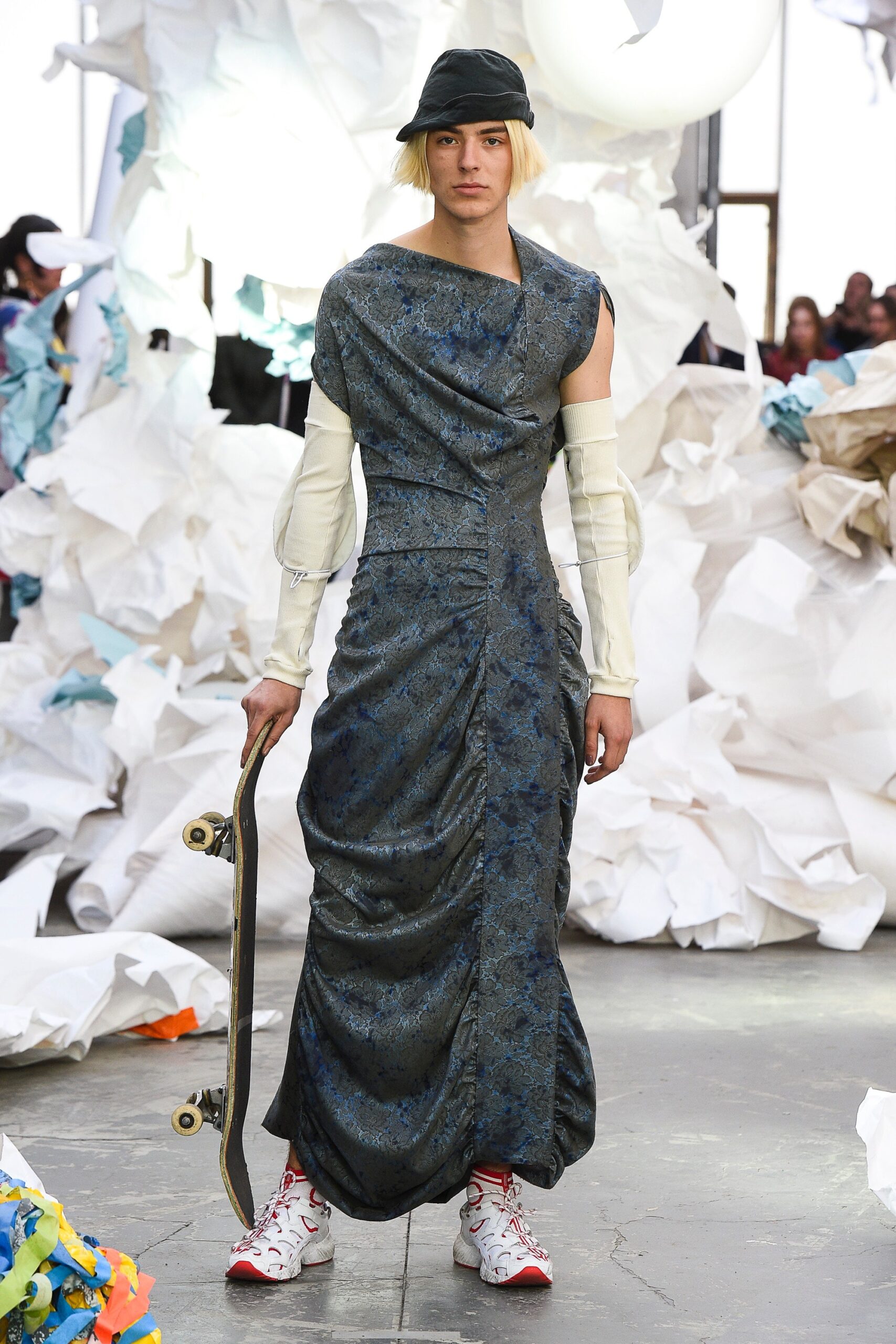 blue silk fitted dress