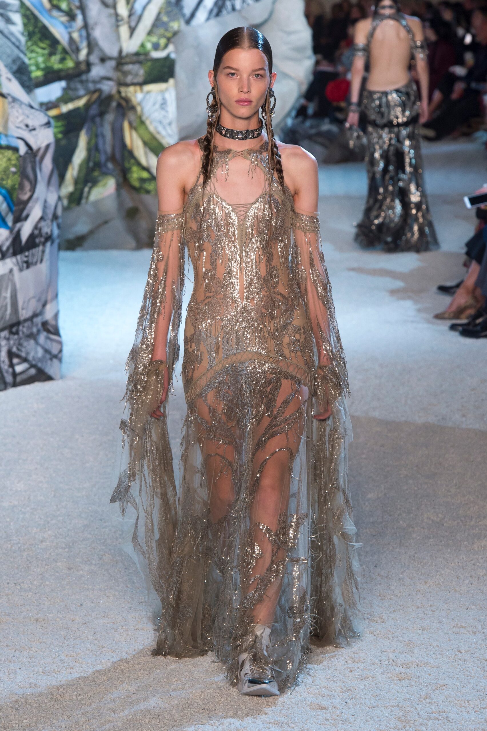 gold sequin sleeveless gown