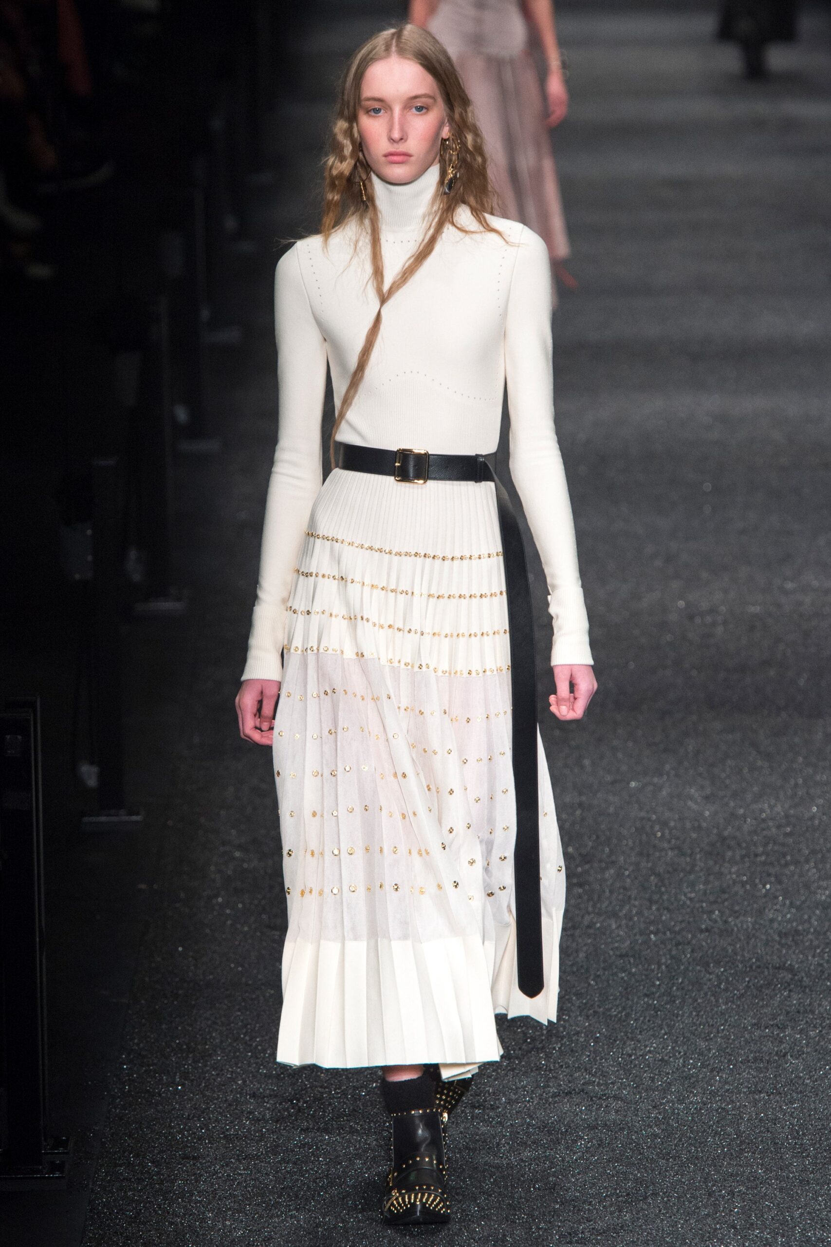 fitted white pleated dress