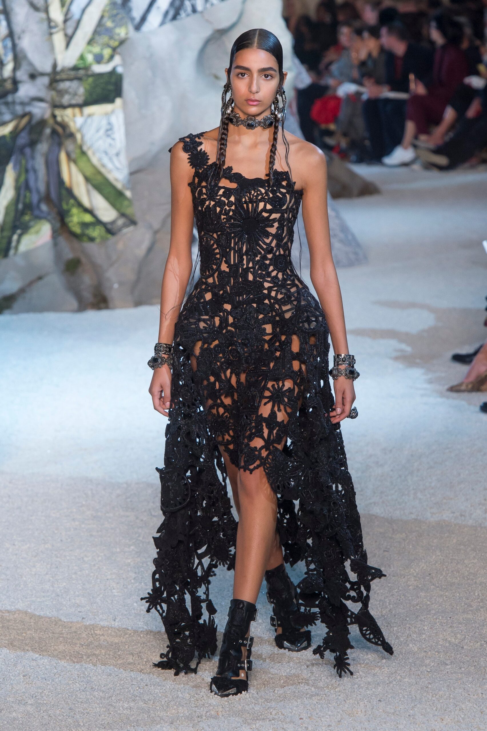 black lace asymmetric dress