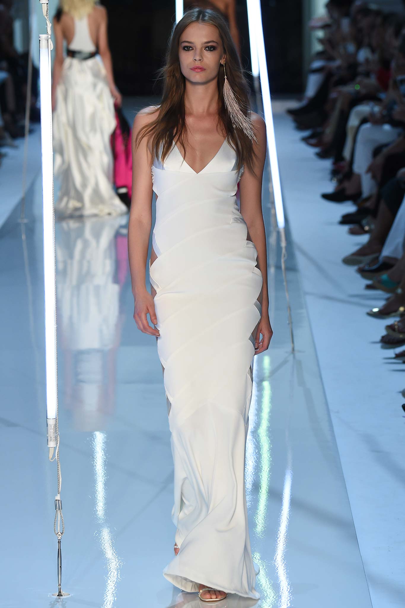 fitted white silk gown