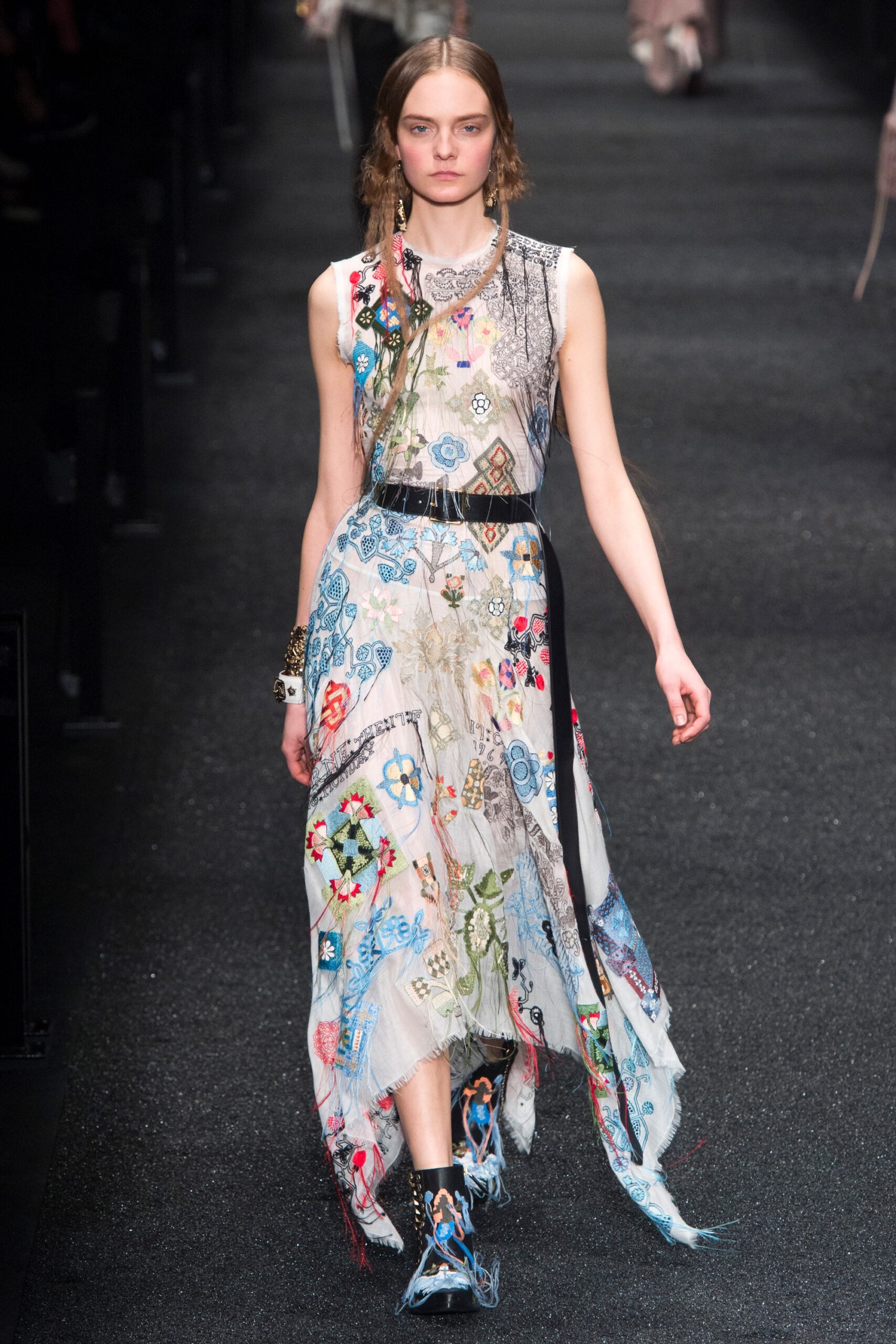 multi-colored embroidered midi dress