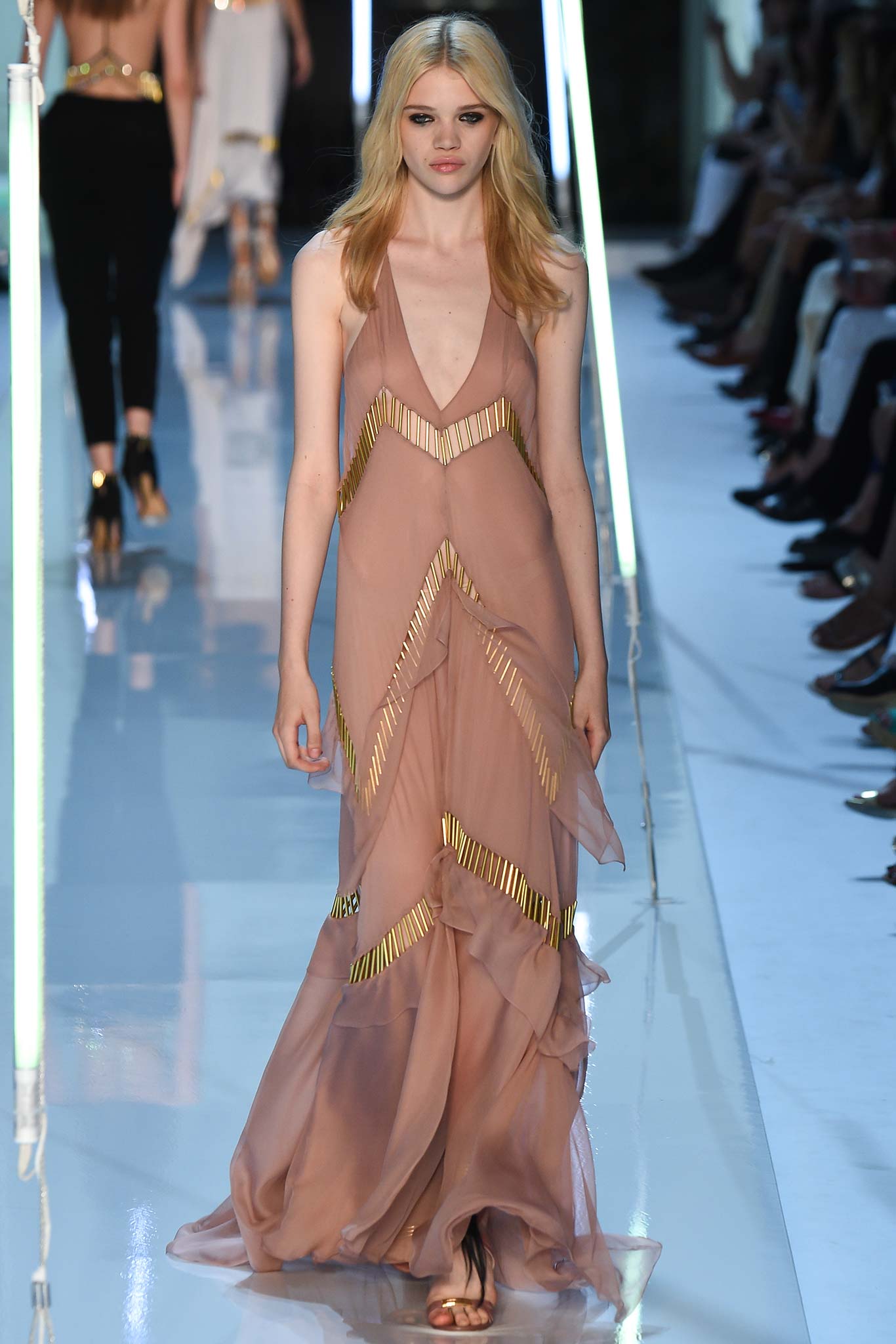 pink silk sleeveless gown