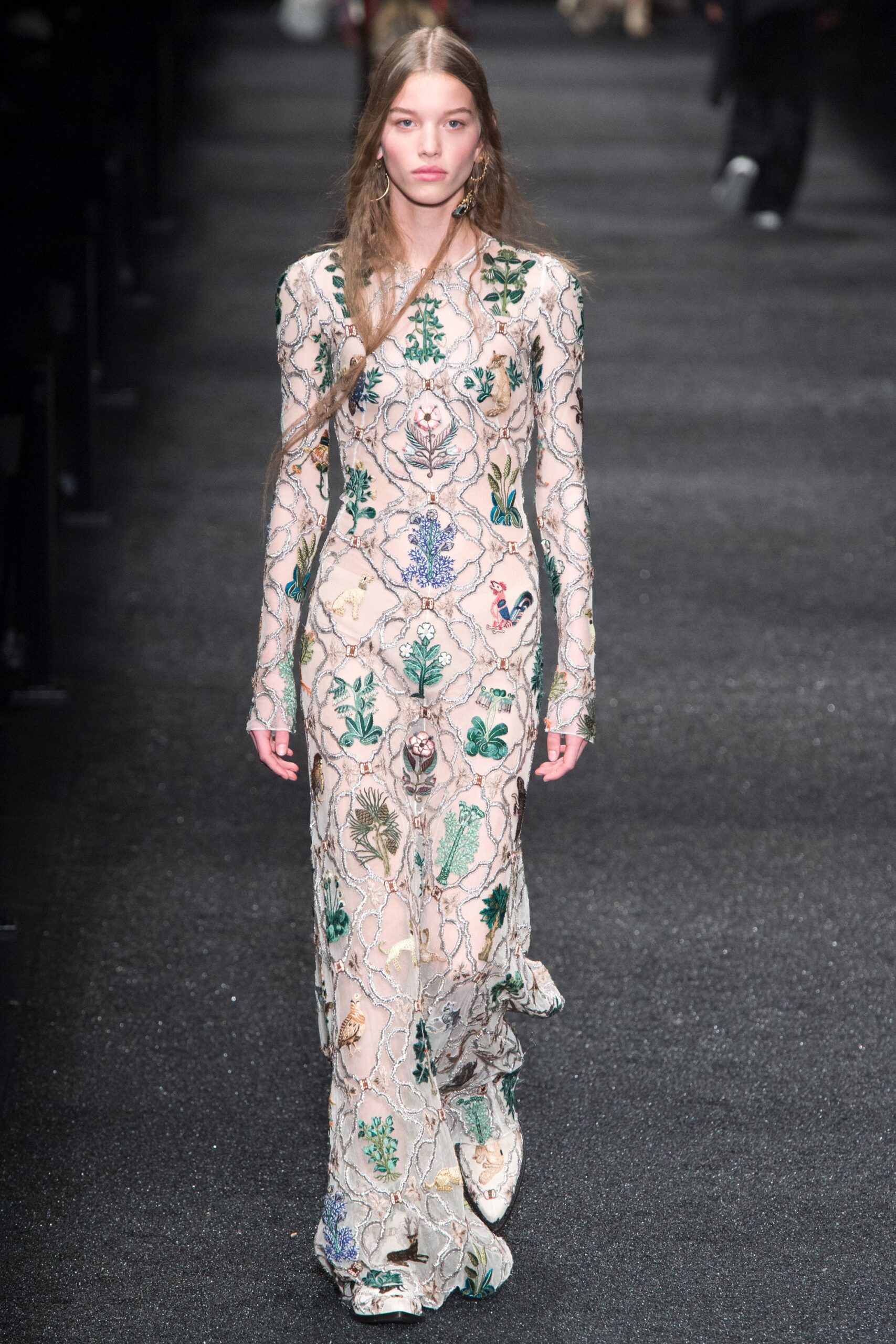 beige silk embroidered gown