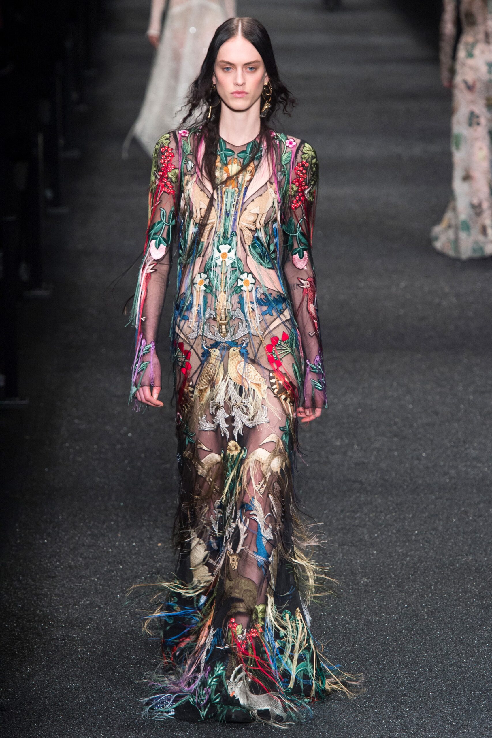 multi-colored sheer embroidered gown
