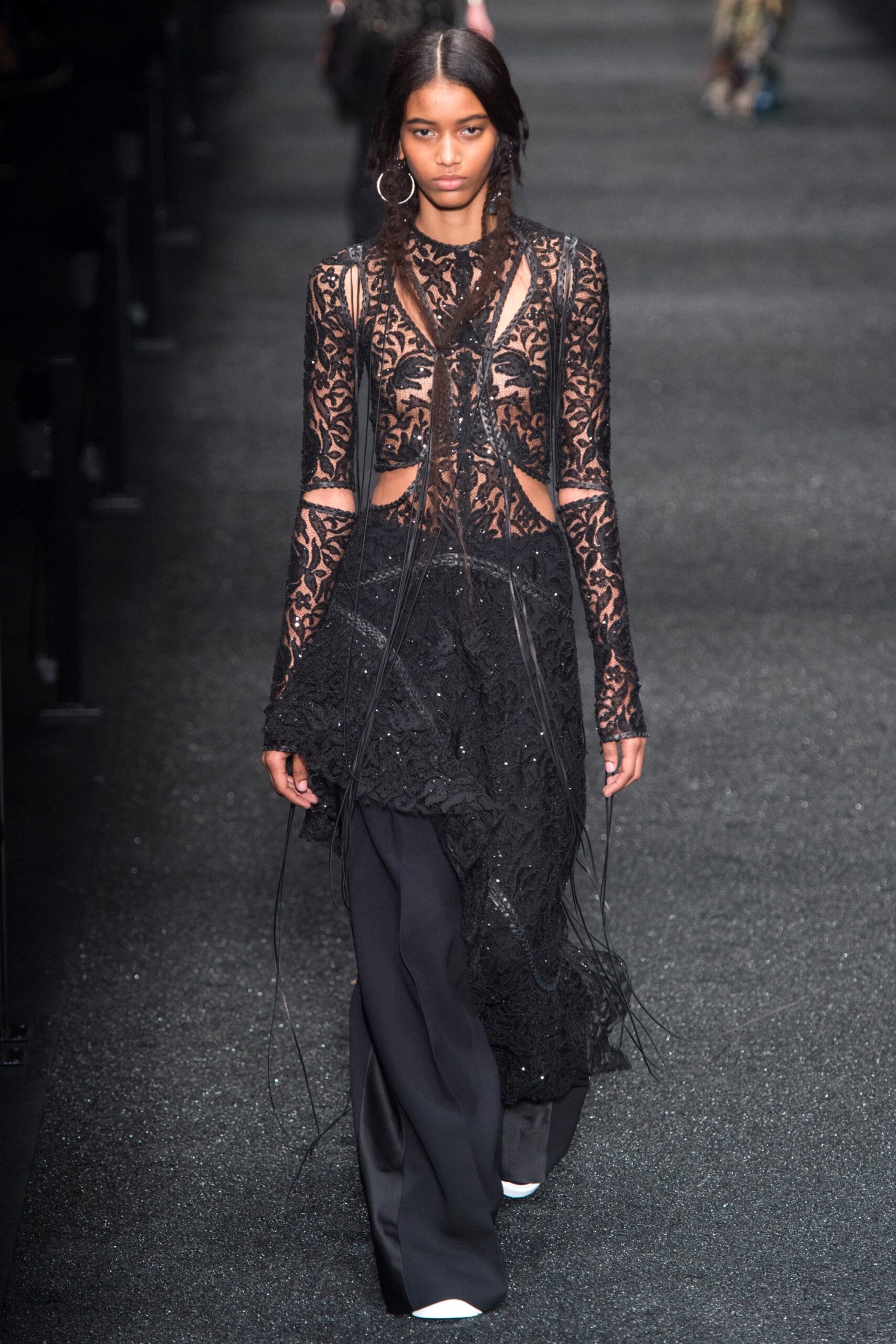 black silk fitted high-waisted straight-leg pants