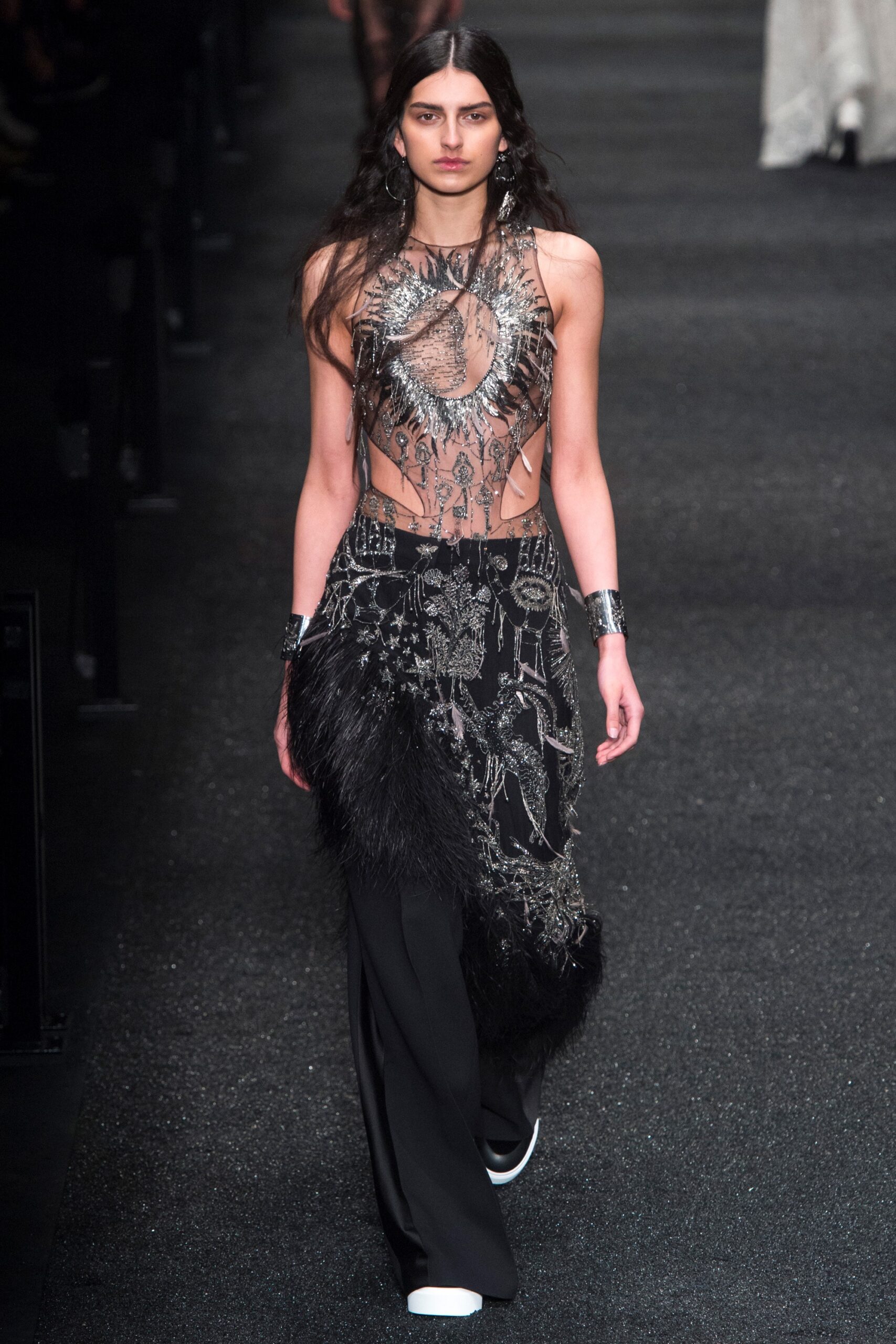 black silk fitted straight-leg pants