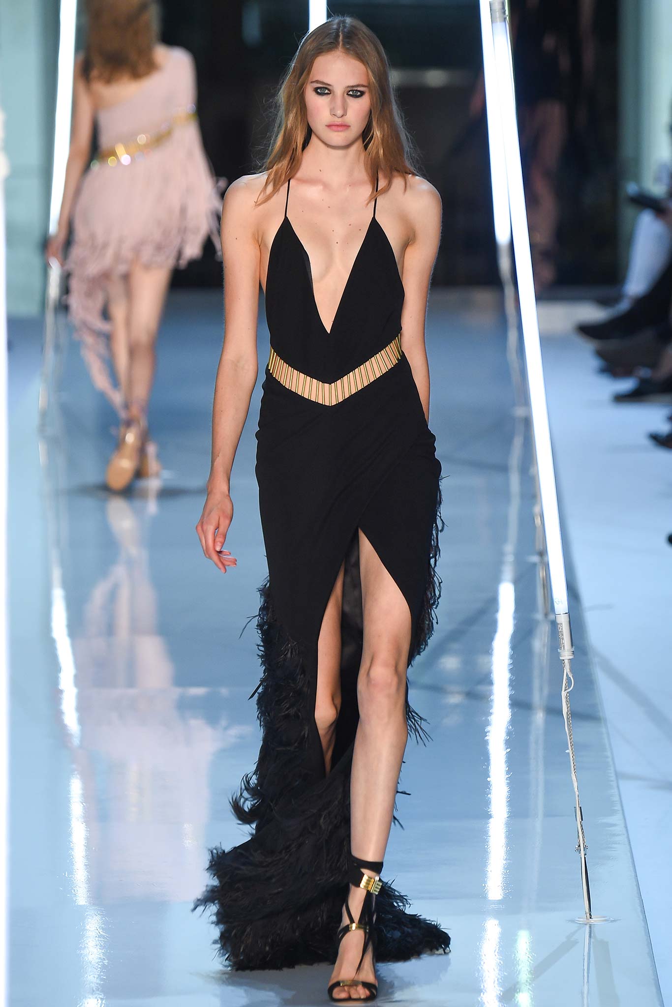black silk sleeveless gown