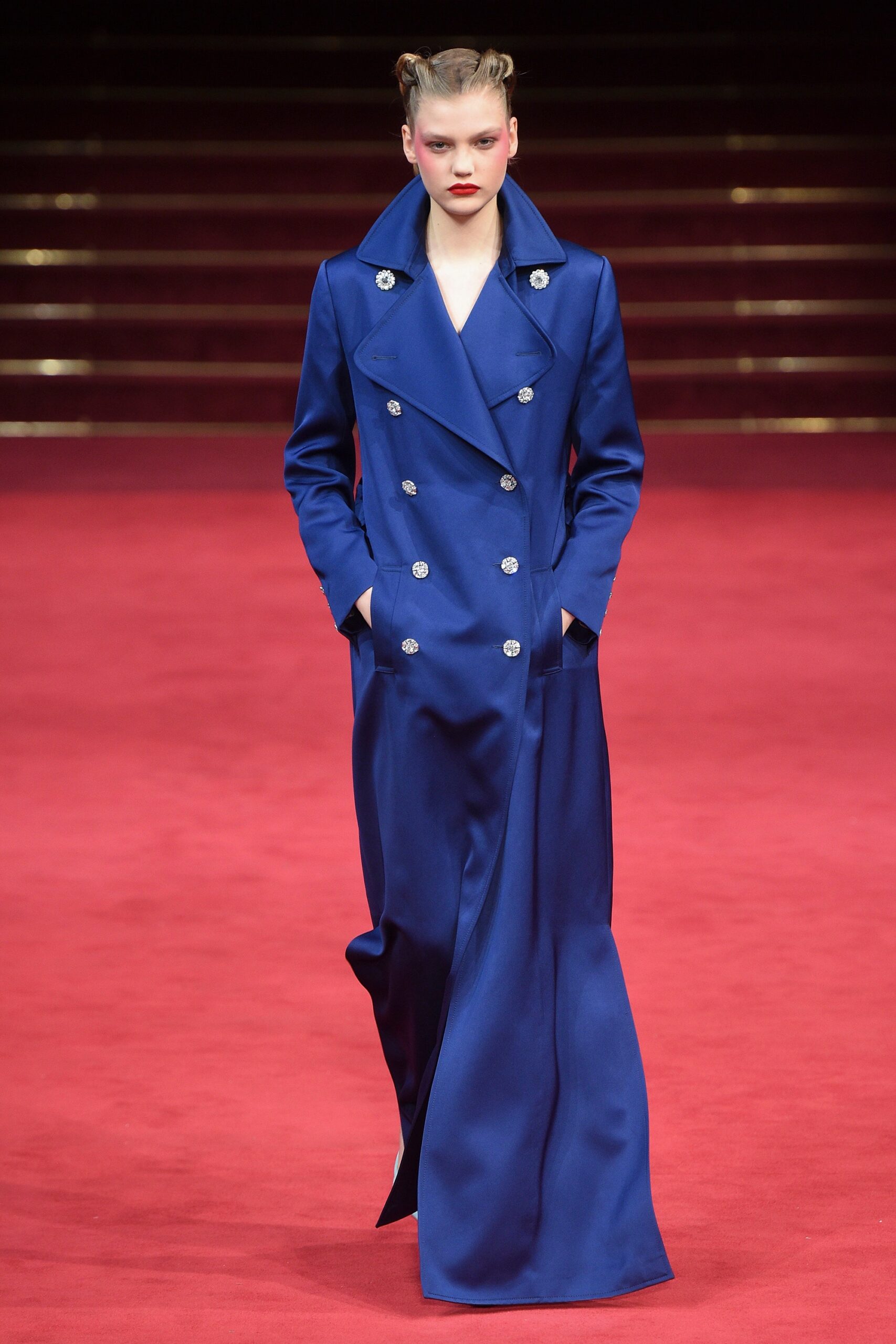 blue silk fitted coat