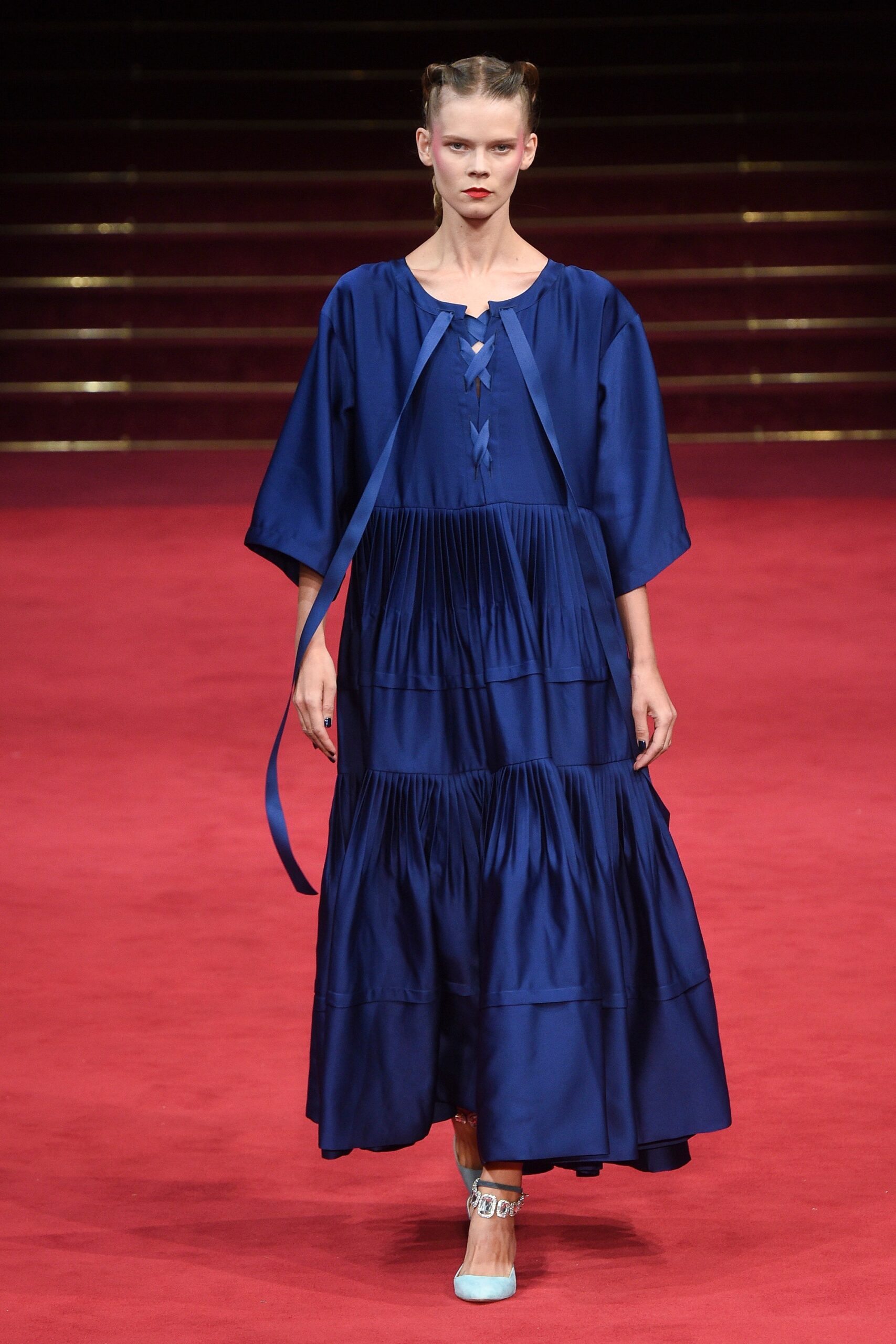 blue silk relaxed maxi dress