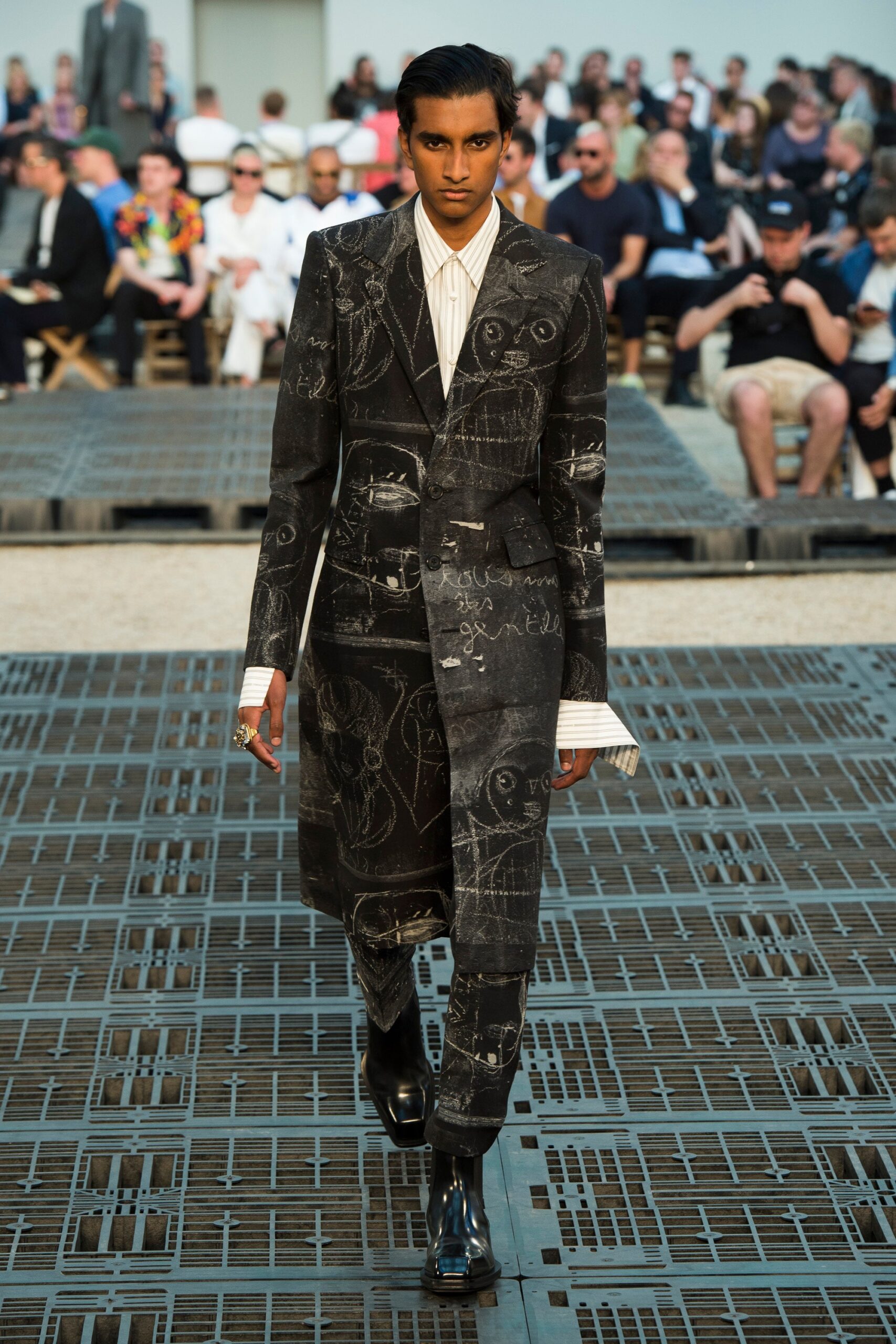 black printed tailored suit