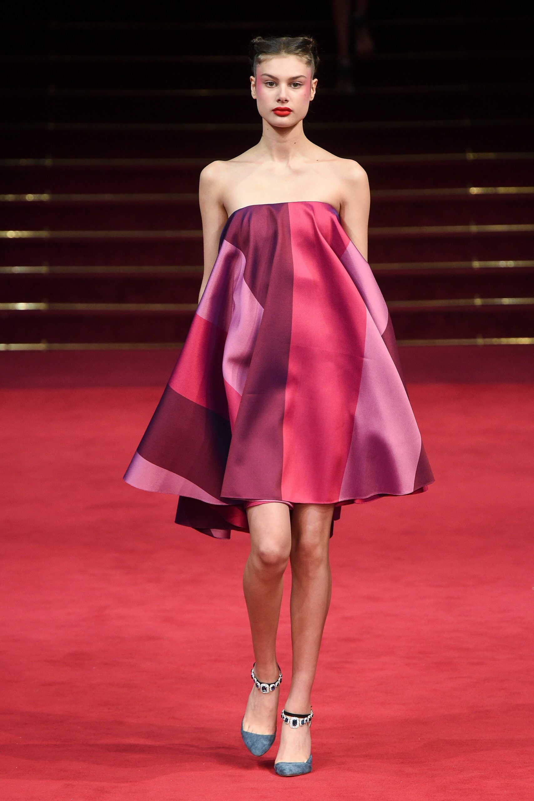 strapless pink and purple dress