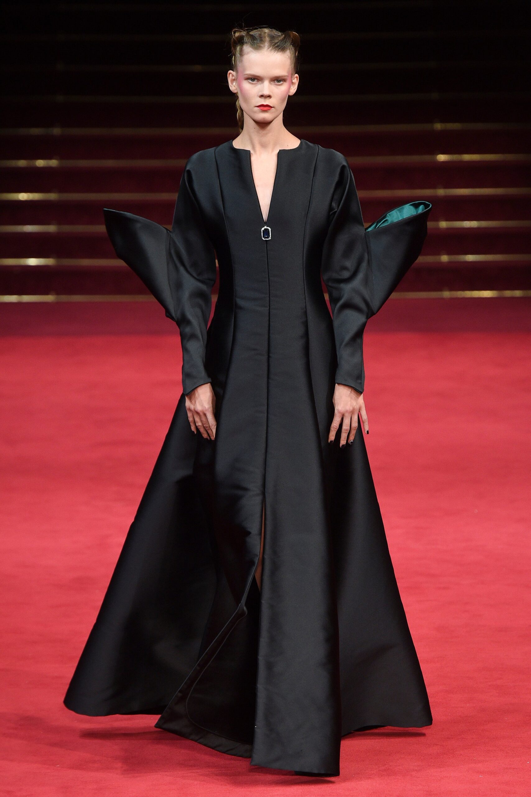 black silk long-sleeve gown