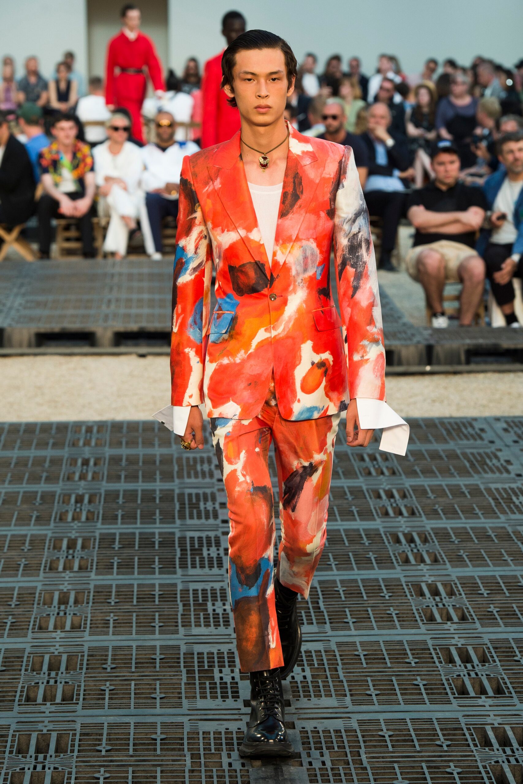 colorful printed fitted suit