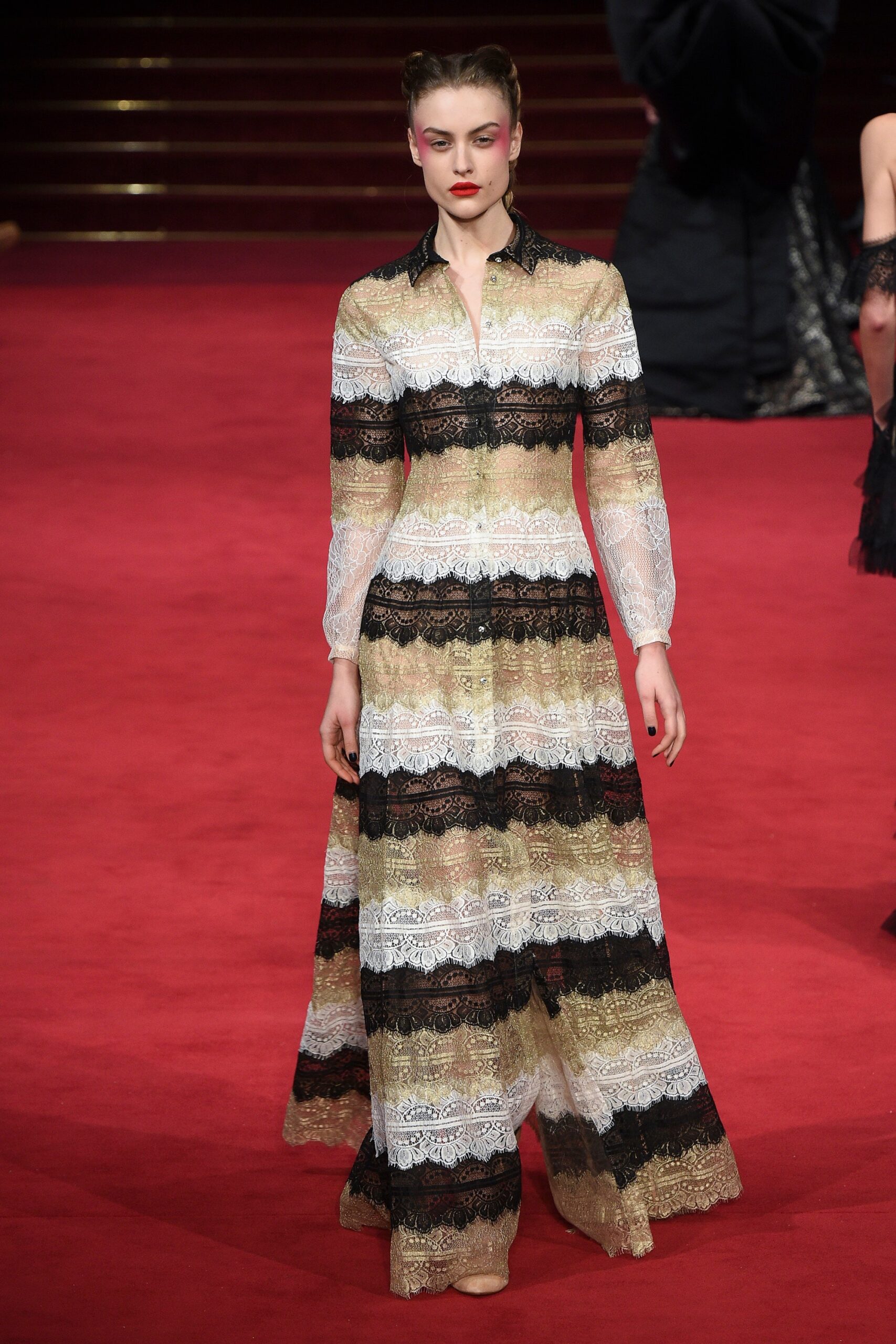 maxi dress with lace stripes