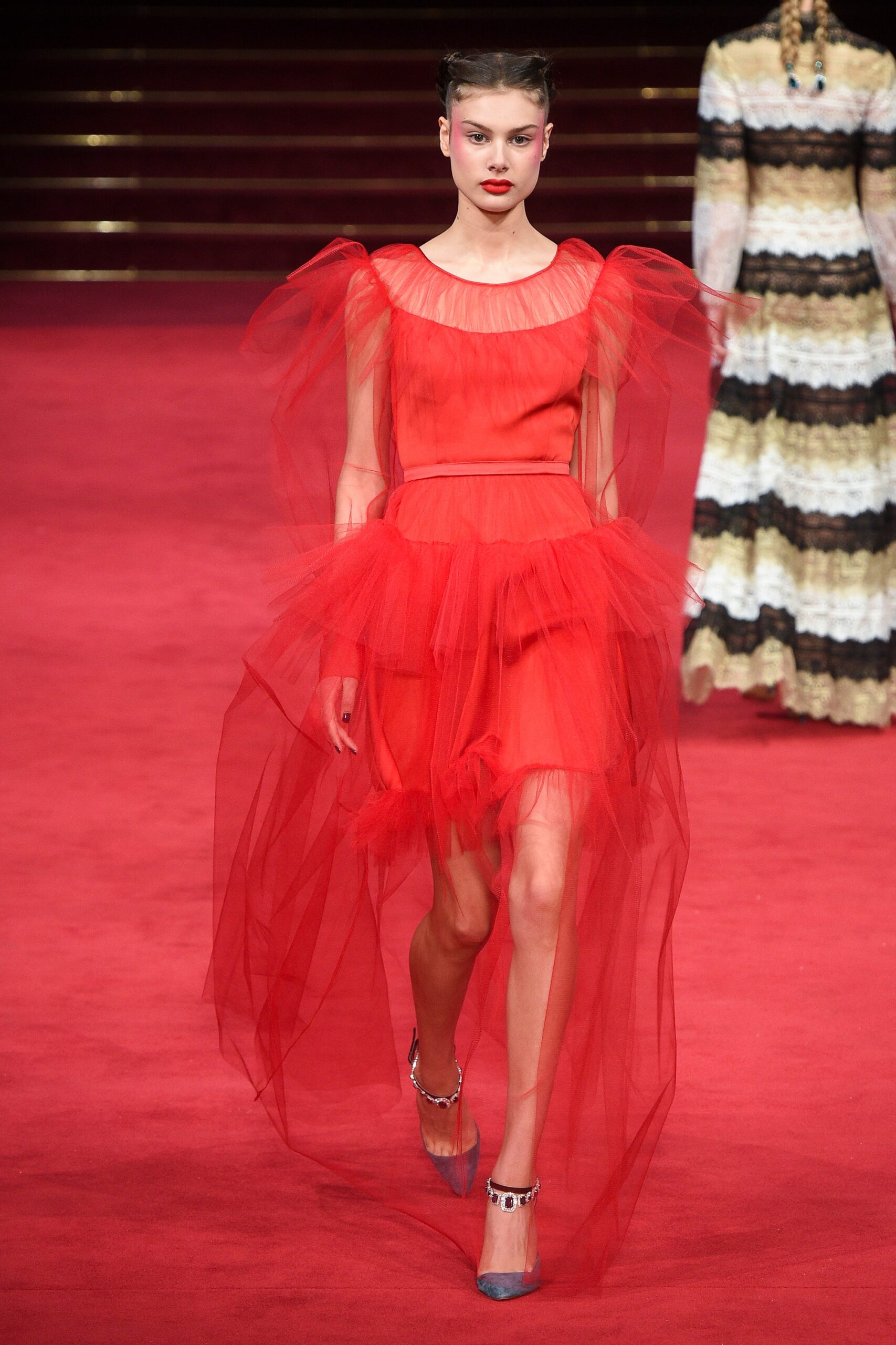 red tulle layered dress