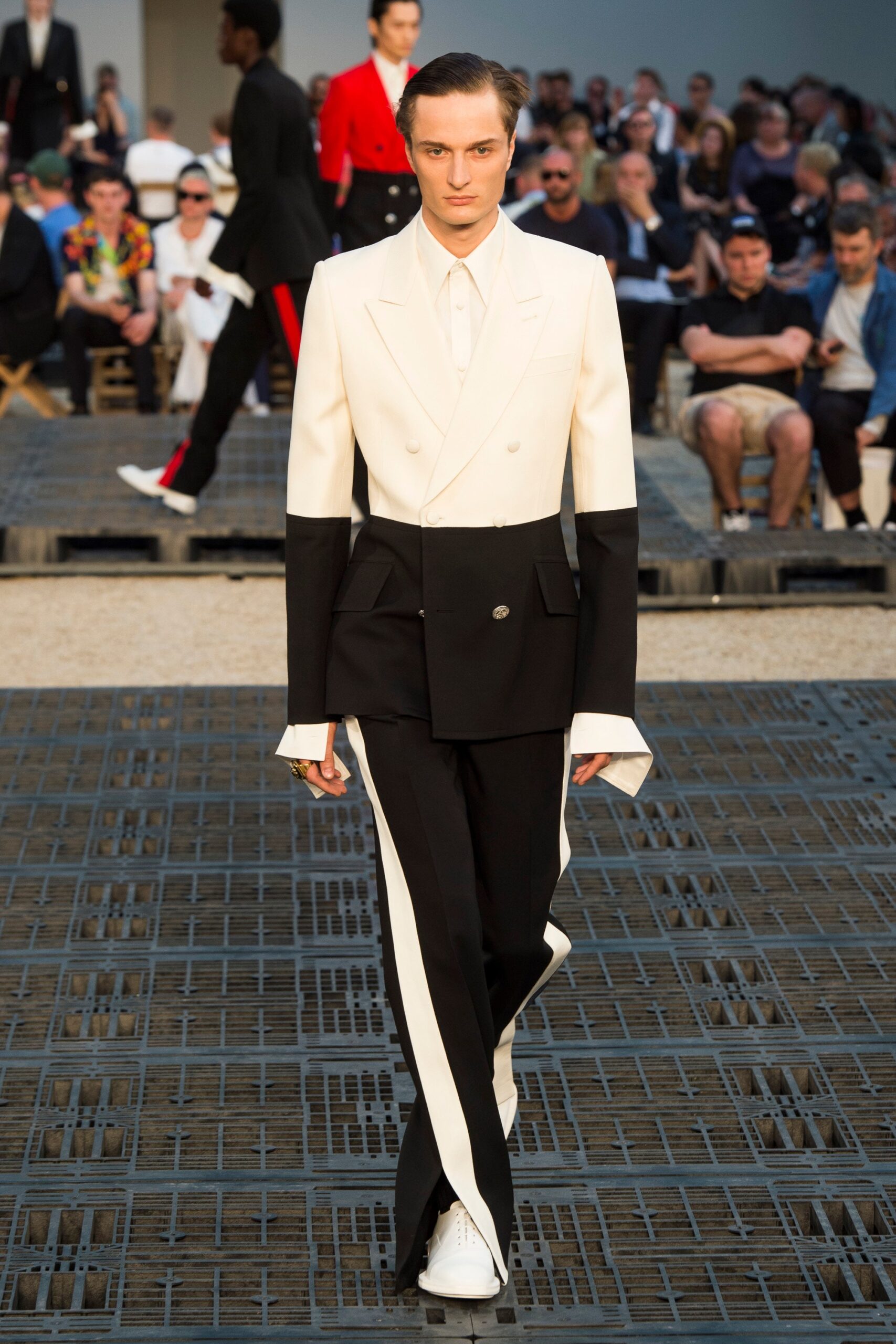 black and white tailored suit