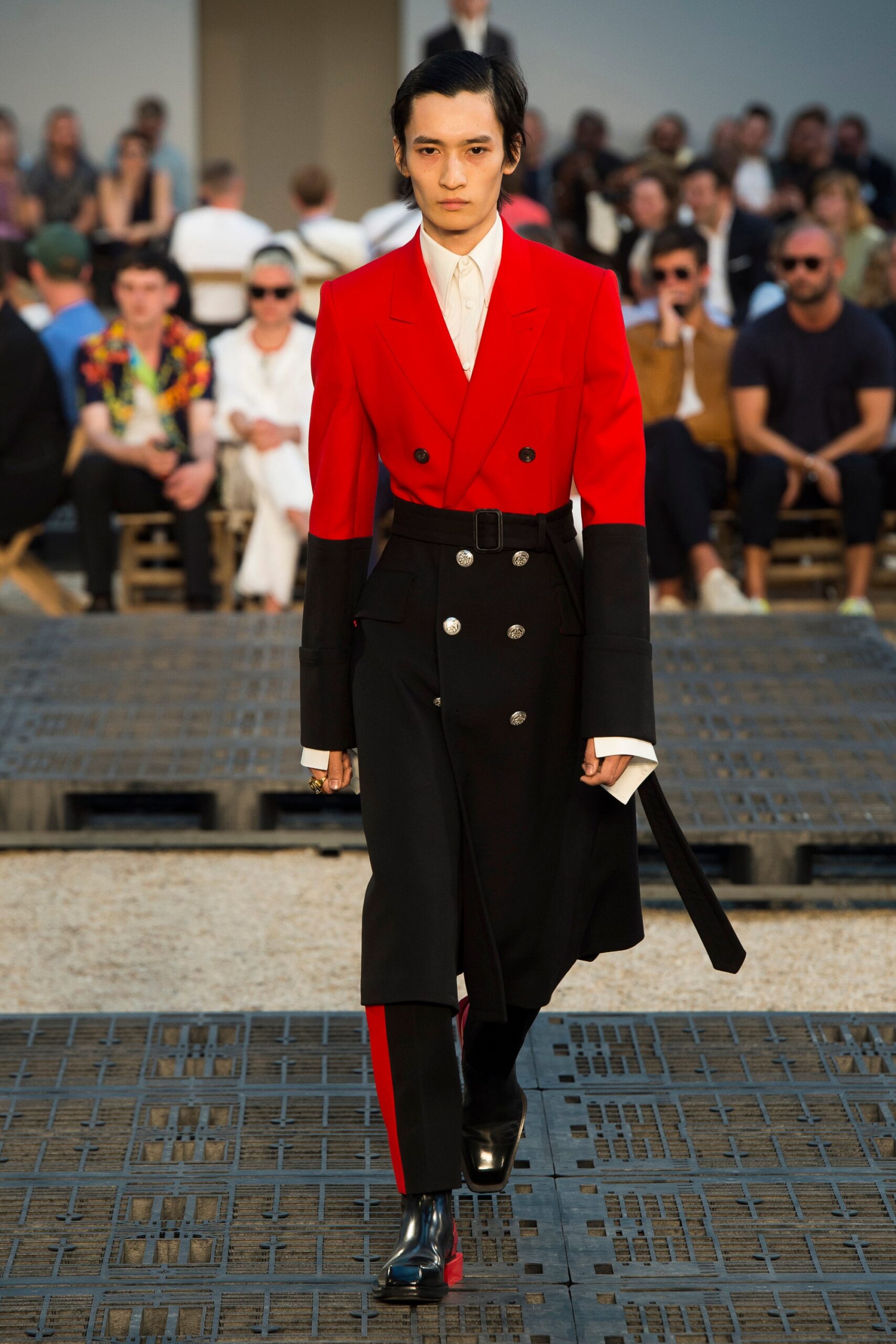 red and black tailored coat
