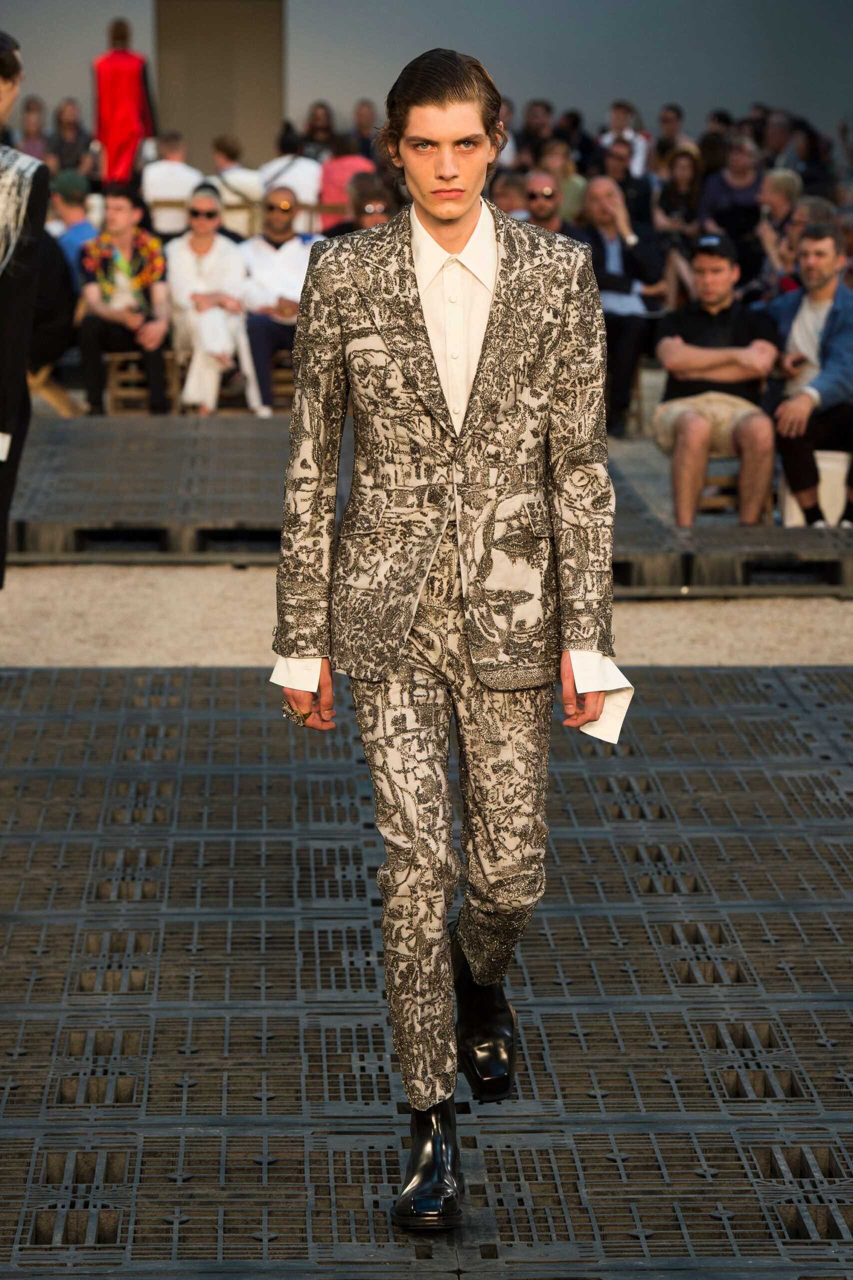 black and white printed tailored suit