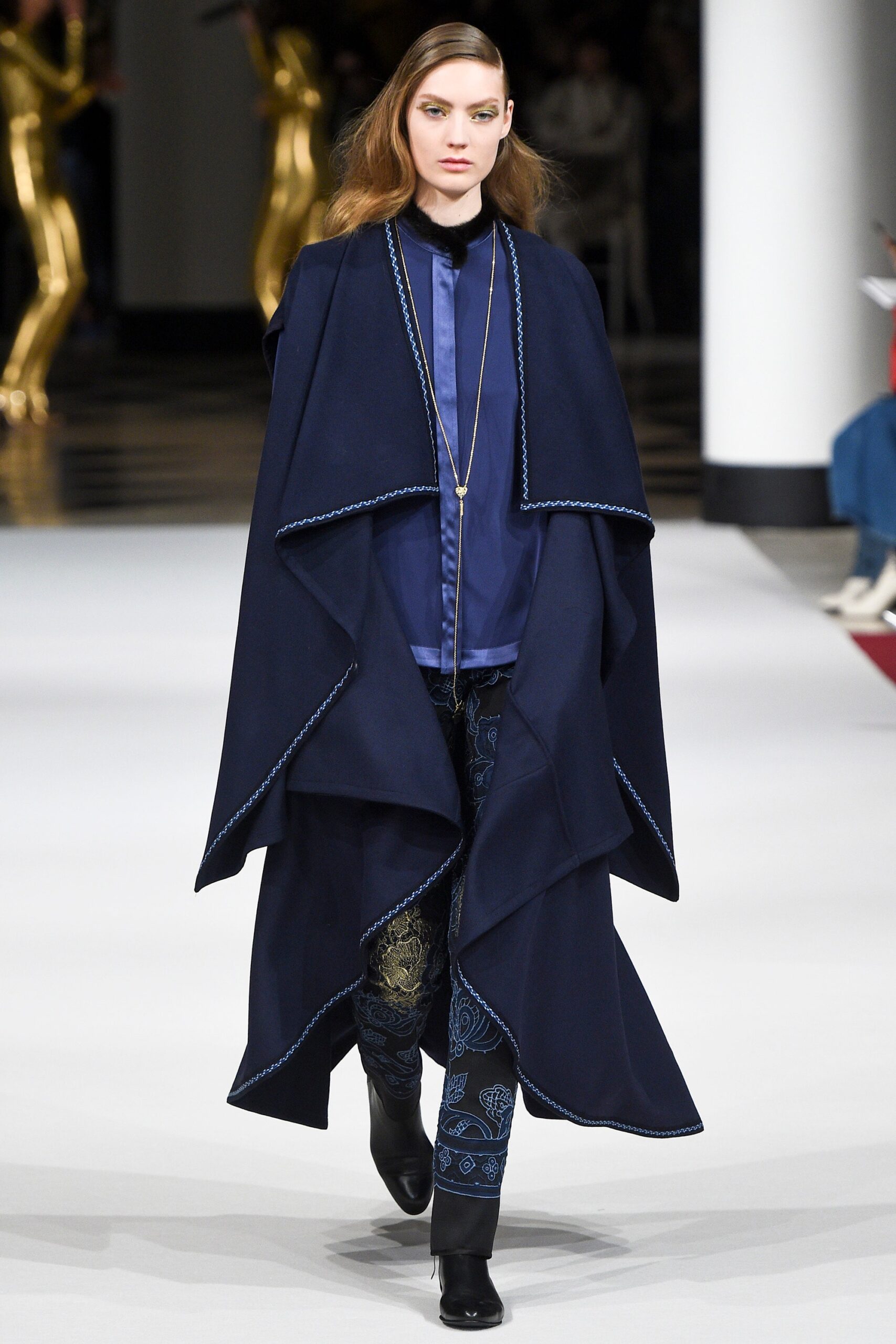 blue wool relaxed draped cape
