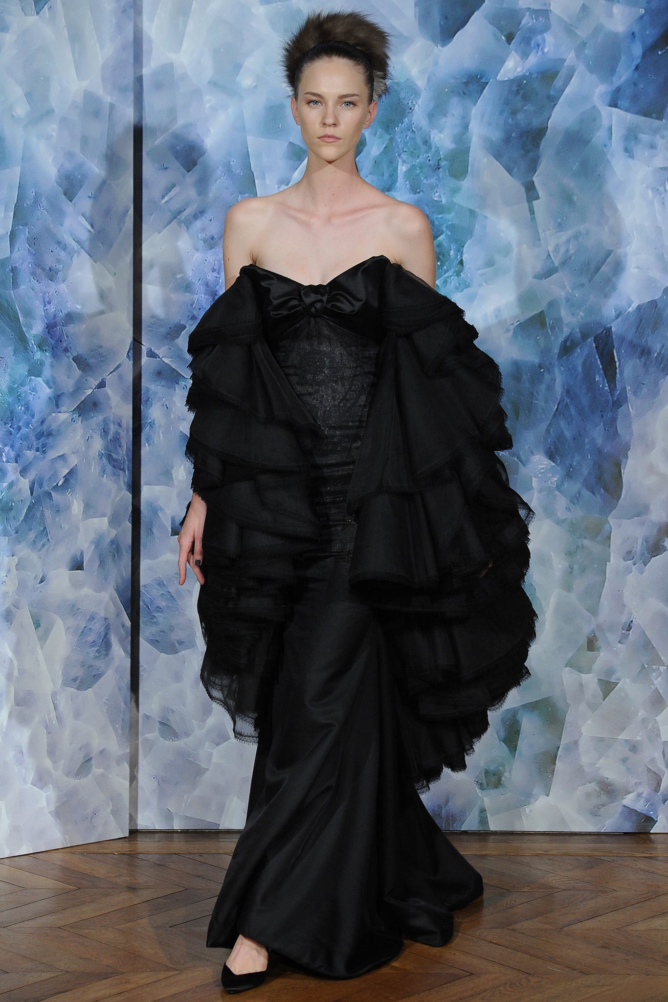 black silk strapless gown
