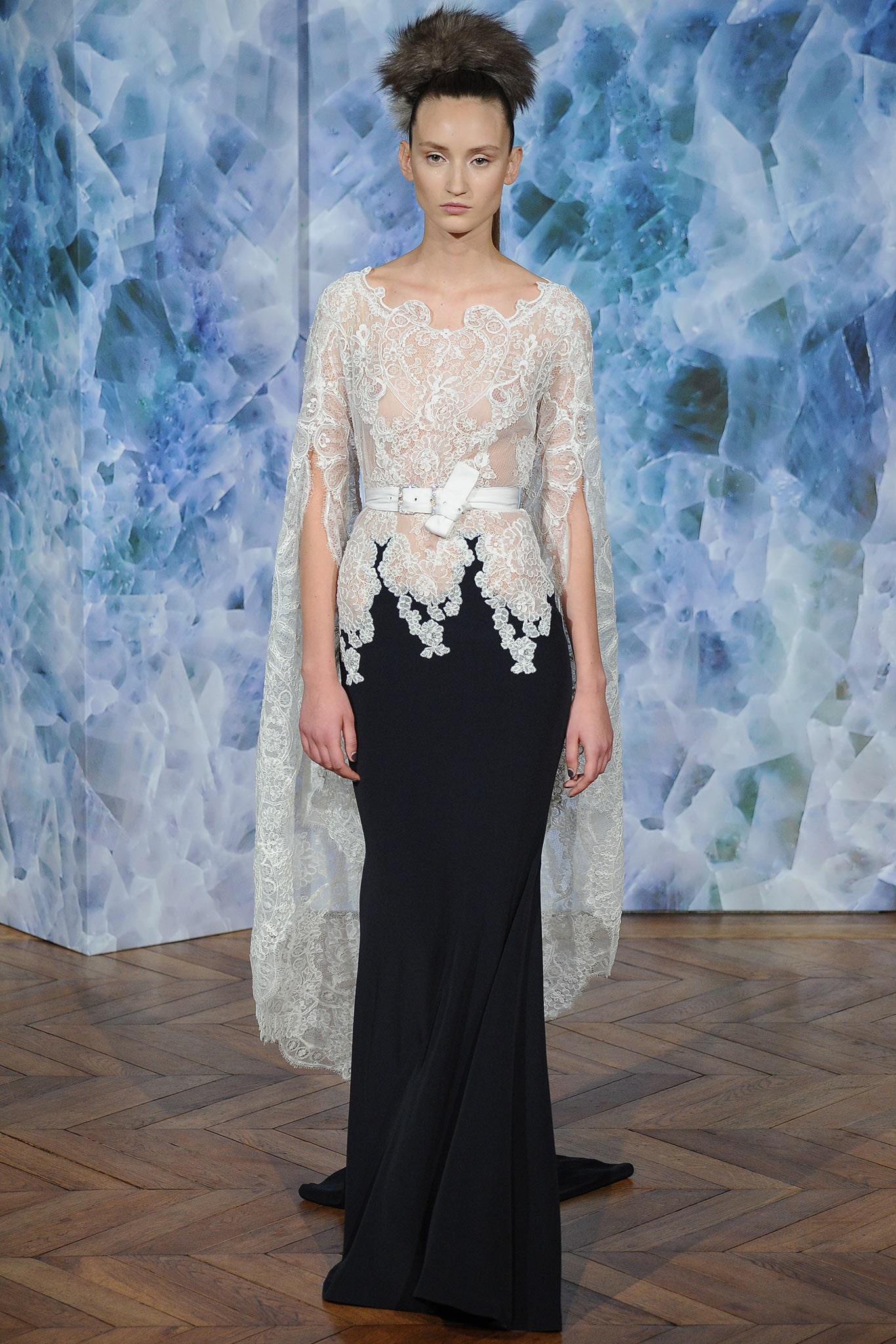 white lace long-sleeve relaxed draped sheer cape