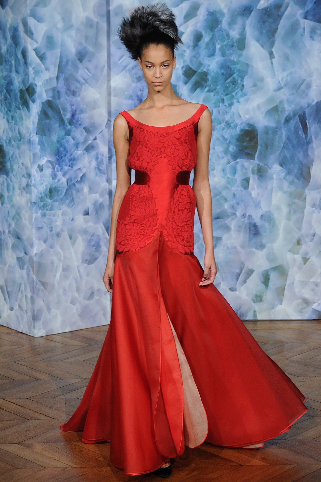 red silk sleeveless gown