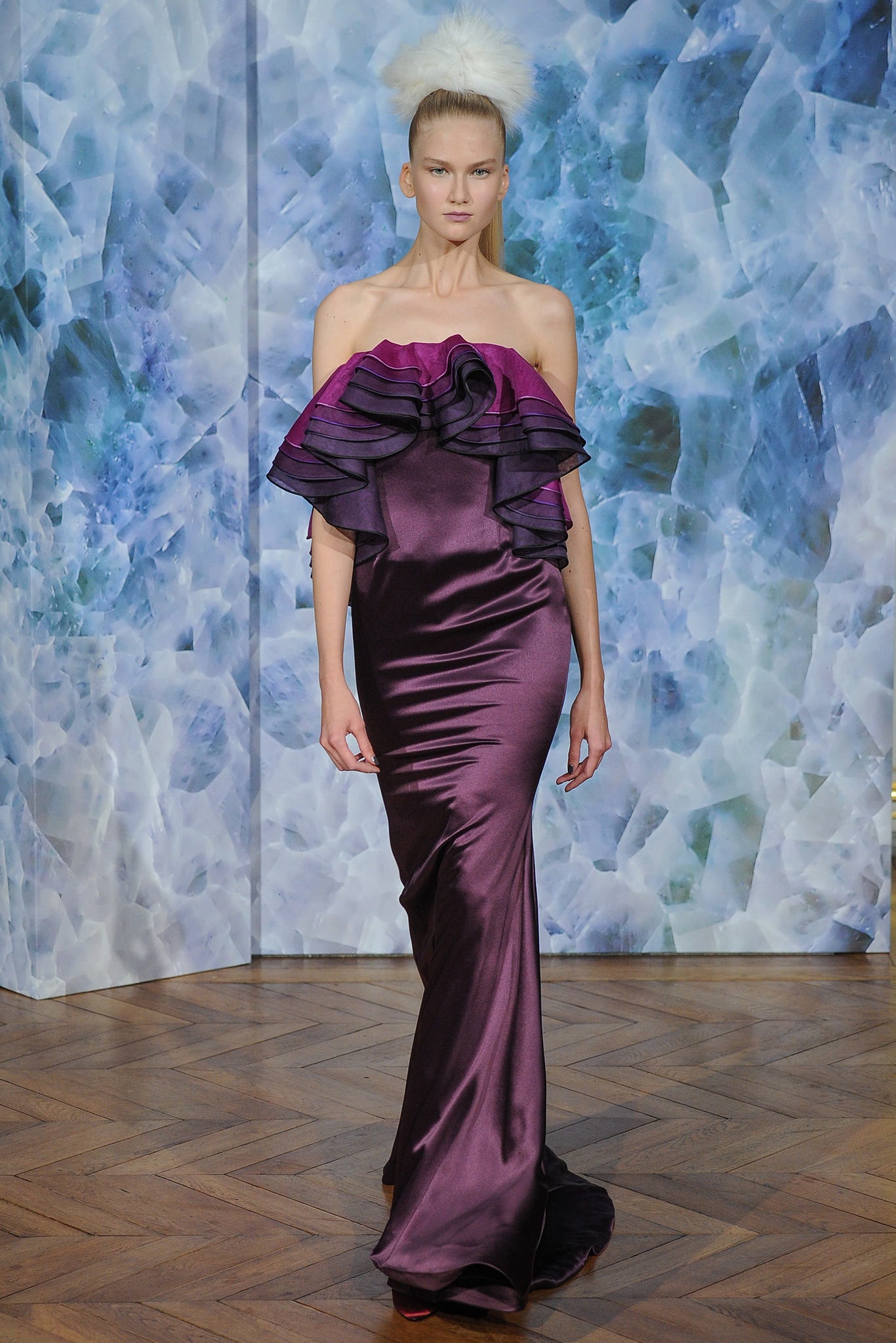 purple pink ruffled gown