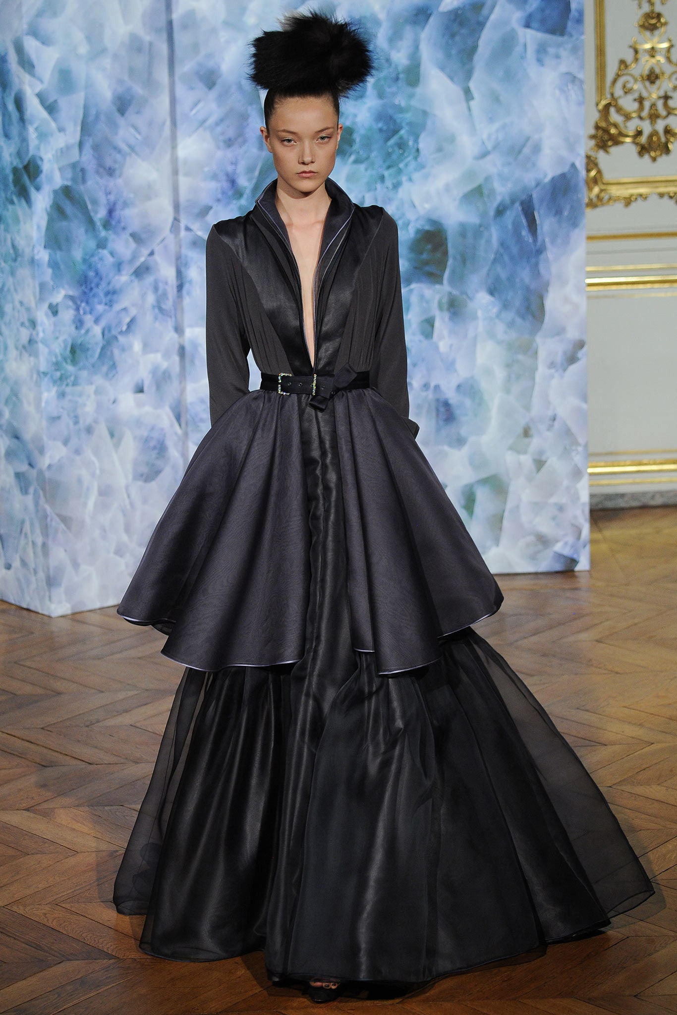 black silk long-sleeve gown