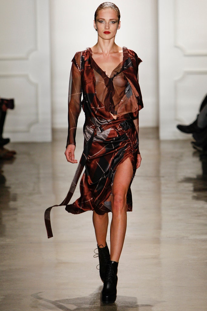 brown and black sheer midi dress