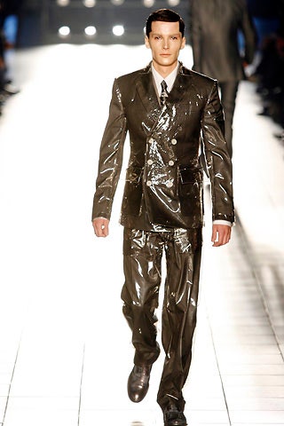 gray vinyl long-sleeve collared tailored zippered shiny suit