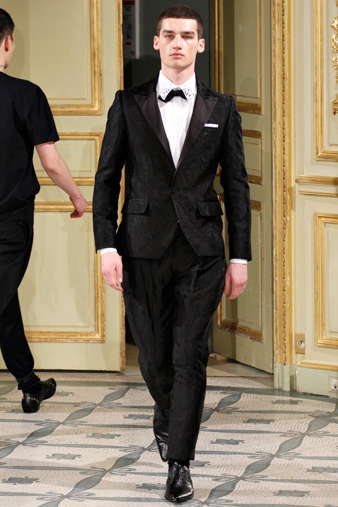 black tailored suit with white shirt