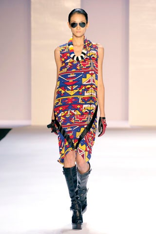 multi cotton sleeveless high-neck fitted printed midi dress