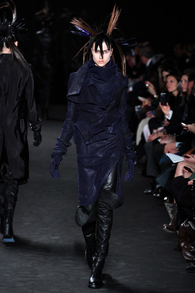 black leather long-sleeve high-neck fitted layered coat