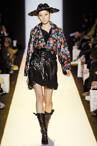 floral jacket with leather skirt