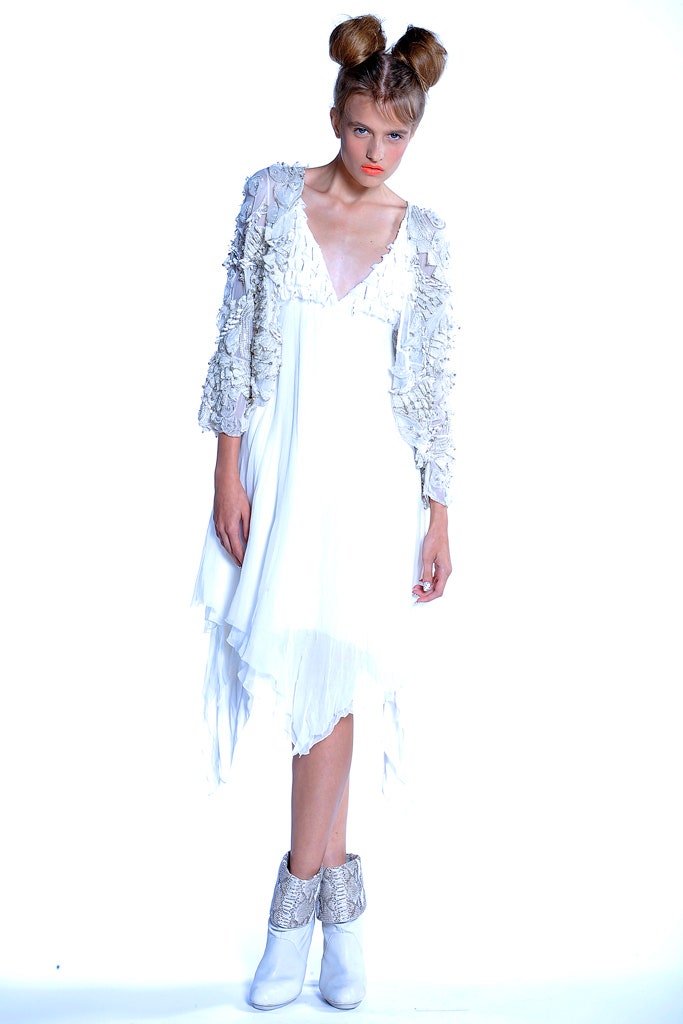 white silk long-sleeve collared structured layered embroidered jacket