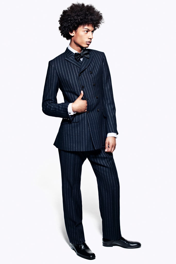 blue striped tailored suit