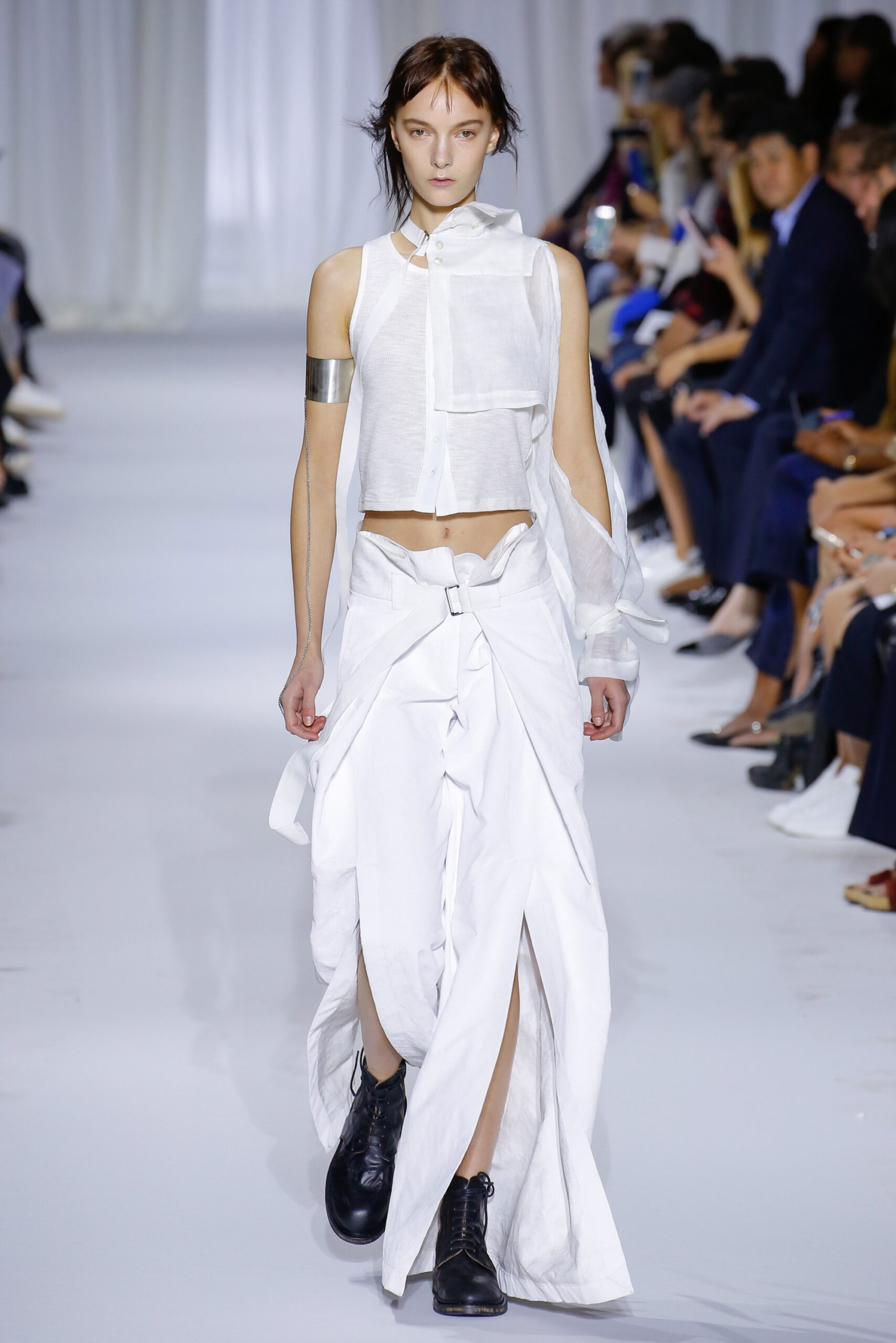 white cotton sleeveless collared fitted layered cropped top