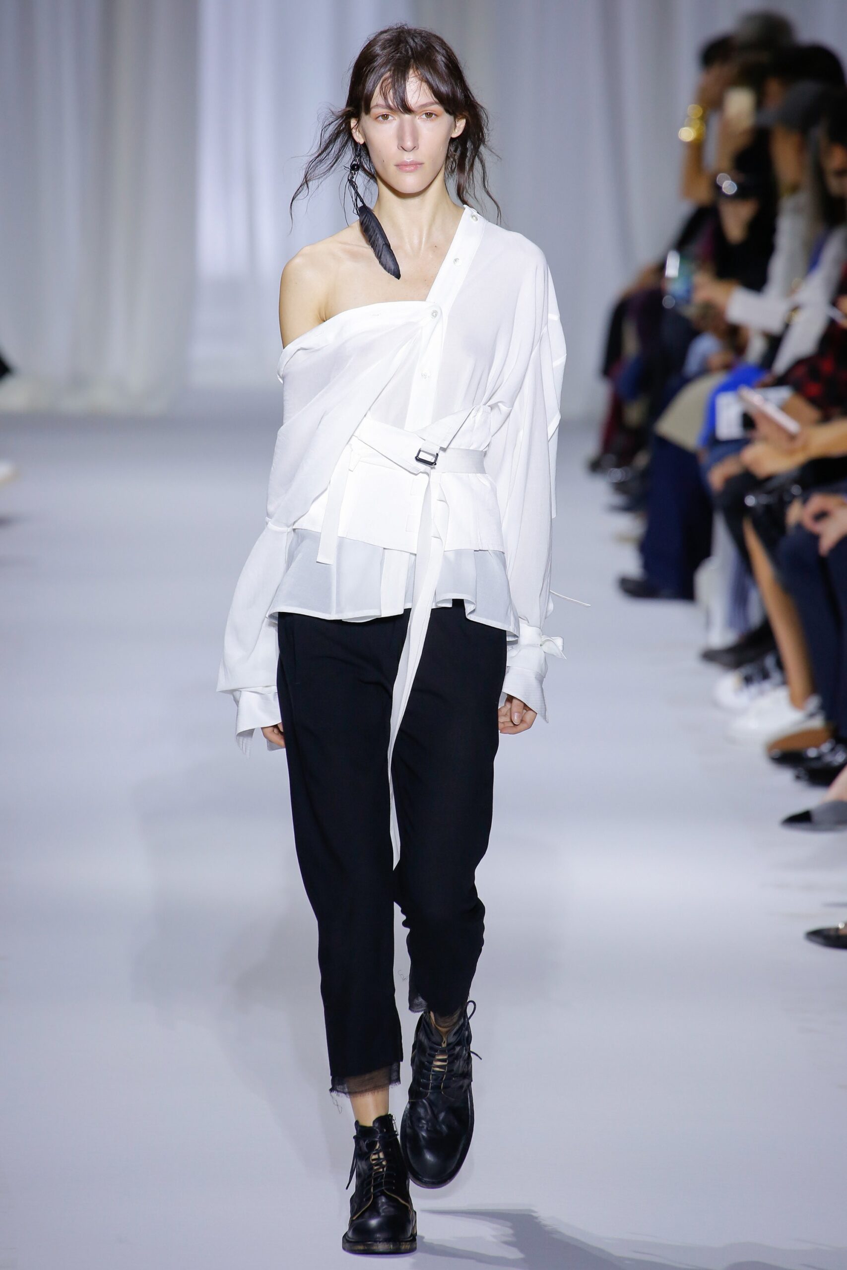 white cotton long-sleeve collared relaxed buttoned shirt