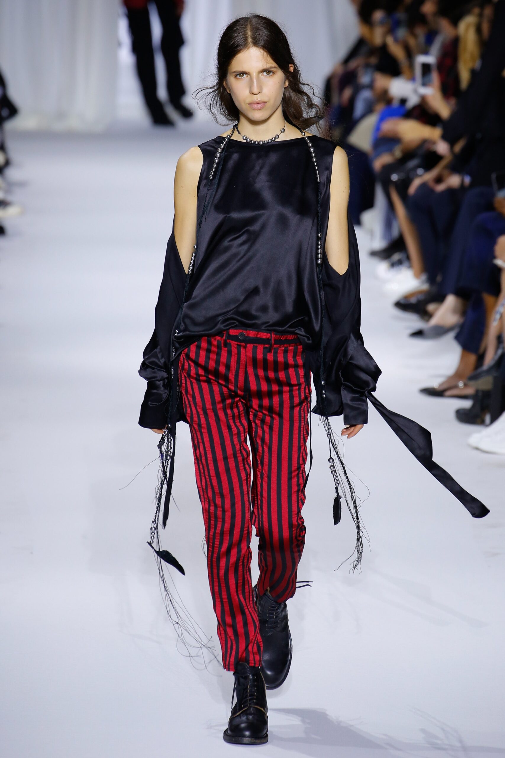 red cotton fitted striped pants