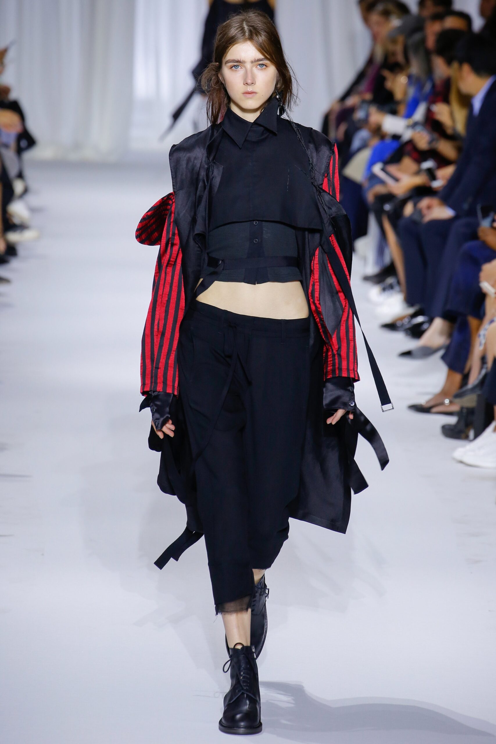 black silk long-sleeve collared fitted layered zippered jacket