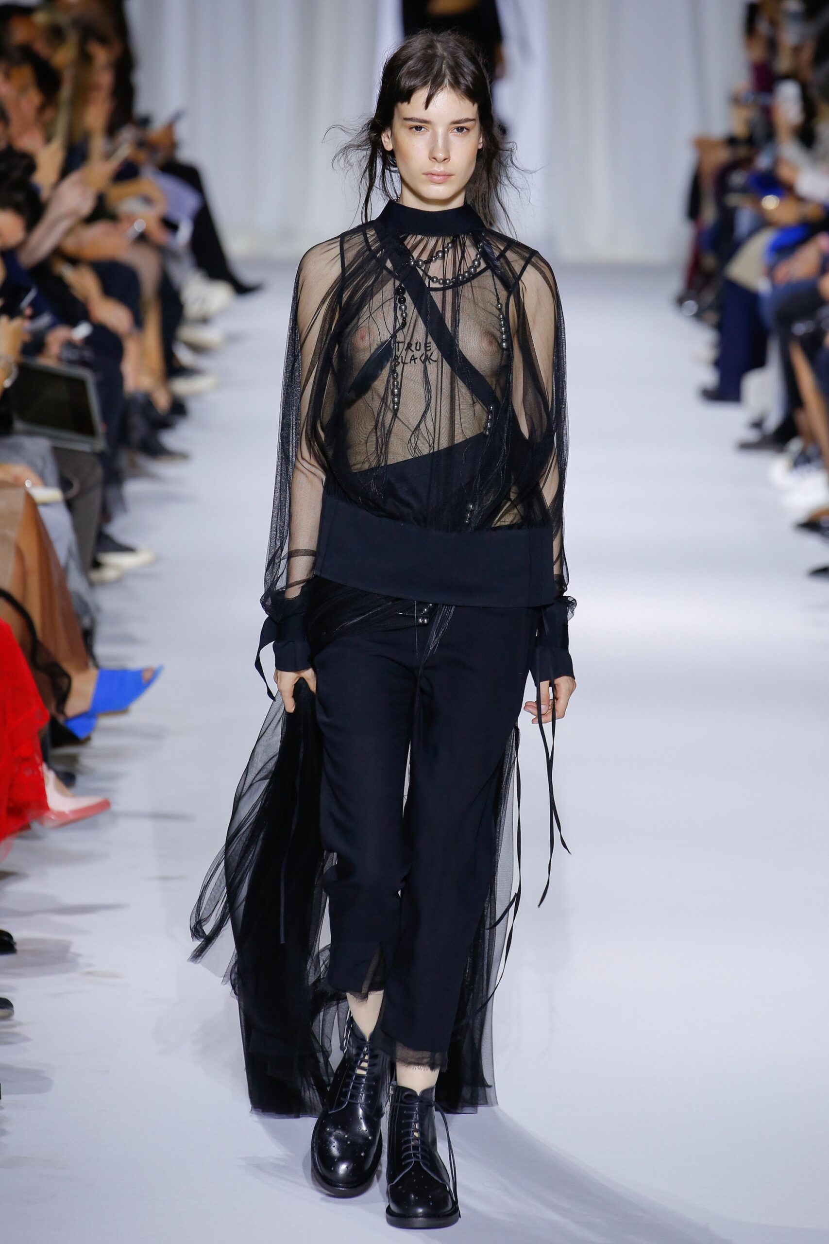 black mesh long-sleeve high-neck fitted layered top