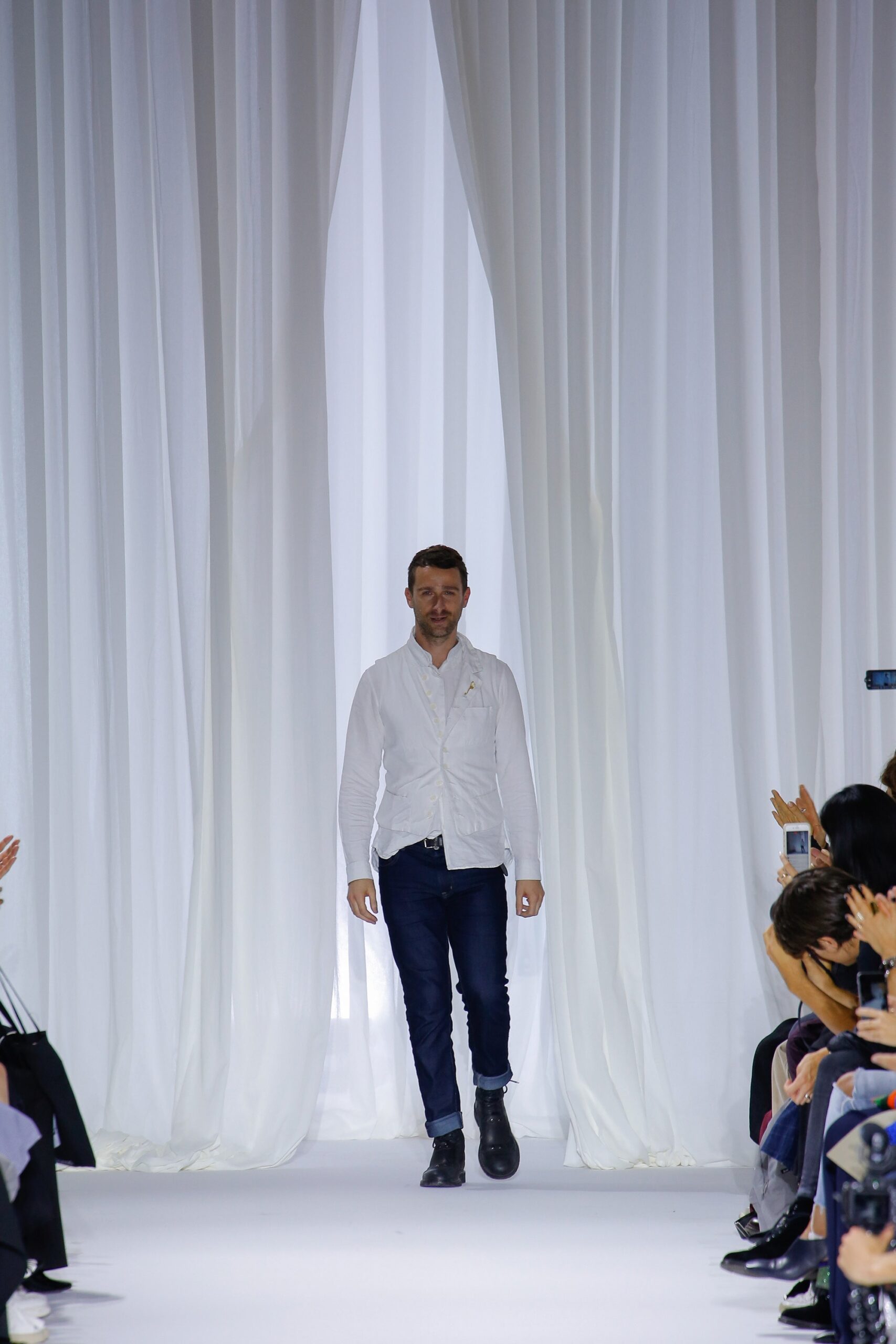 blue denim slim straight-leg pants
