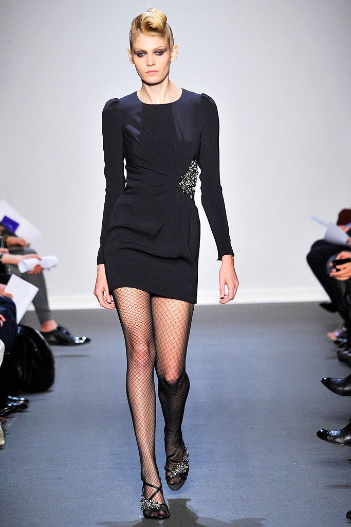 black silk long-sleeve v-neck fitted ruched mini mini-dress