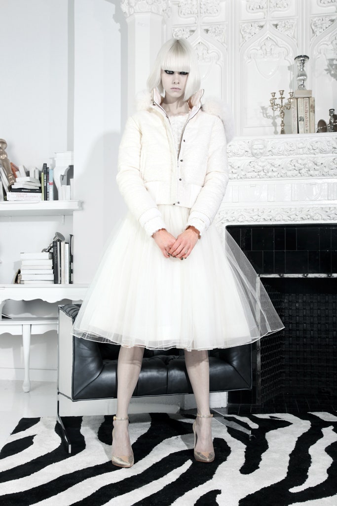 white silk jacket and tulle skirt