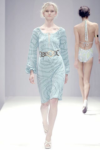 blue silk midi dress and white swimsuit