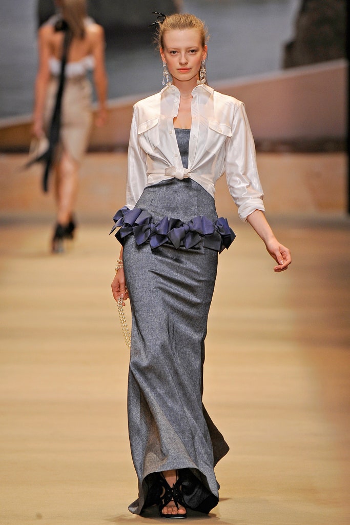 blue denim sleeveless v-neck fitted tiered maxi dress