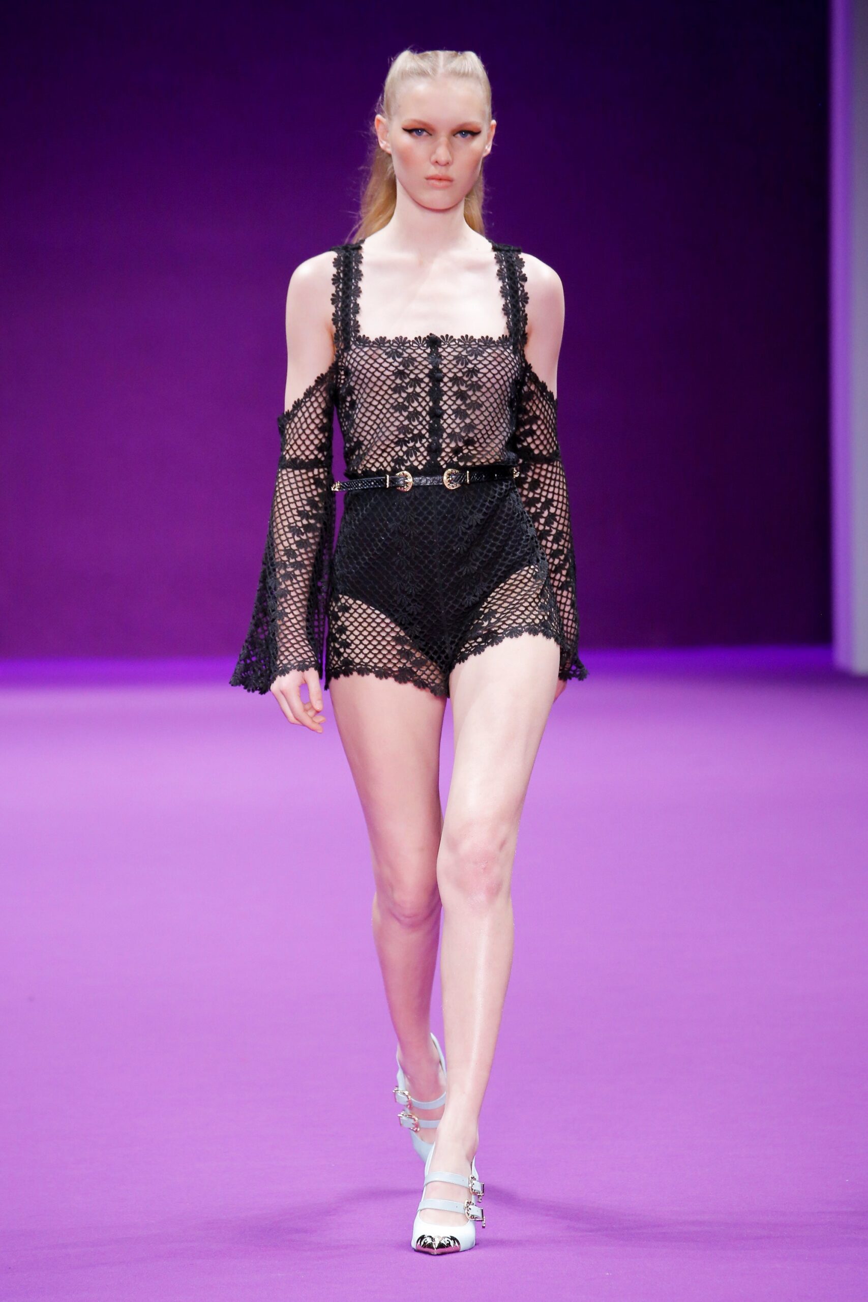 black lace off-shoulder romper