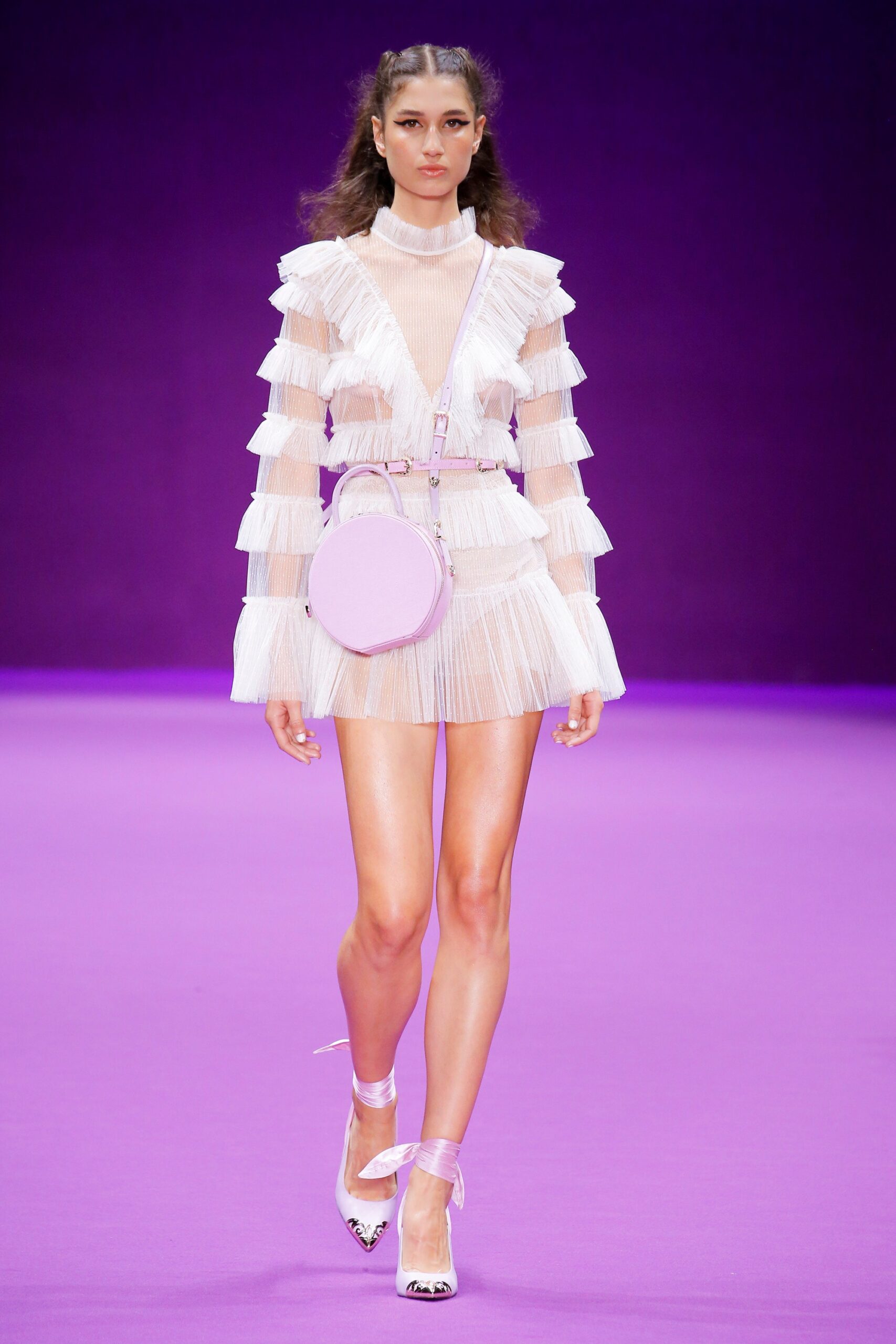 white ruffled mini dress