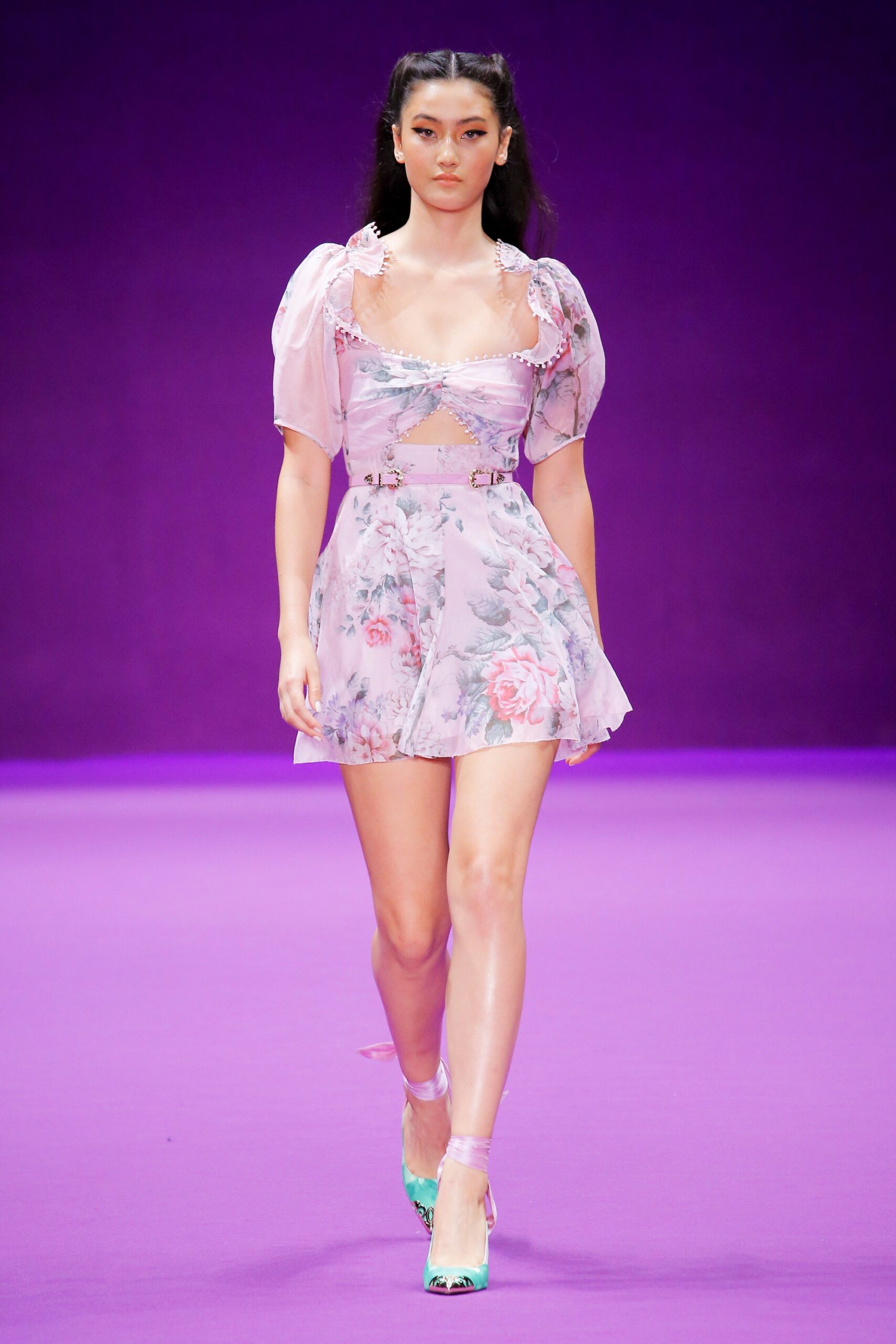 pink floral ruffled mini dress